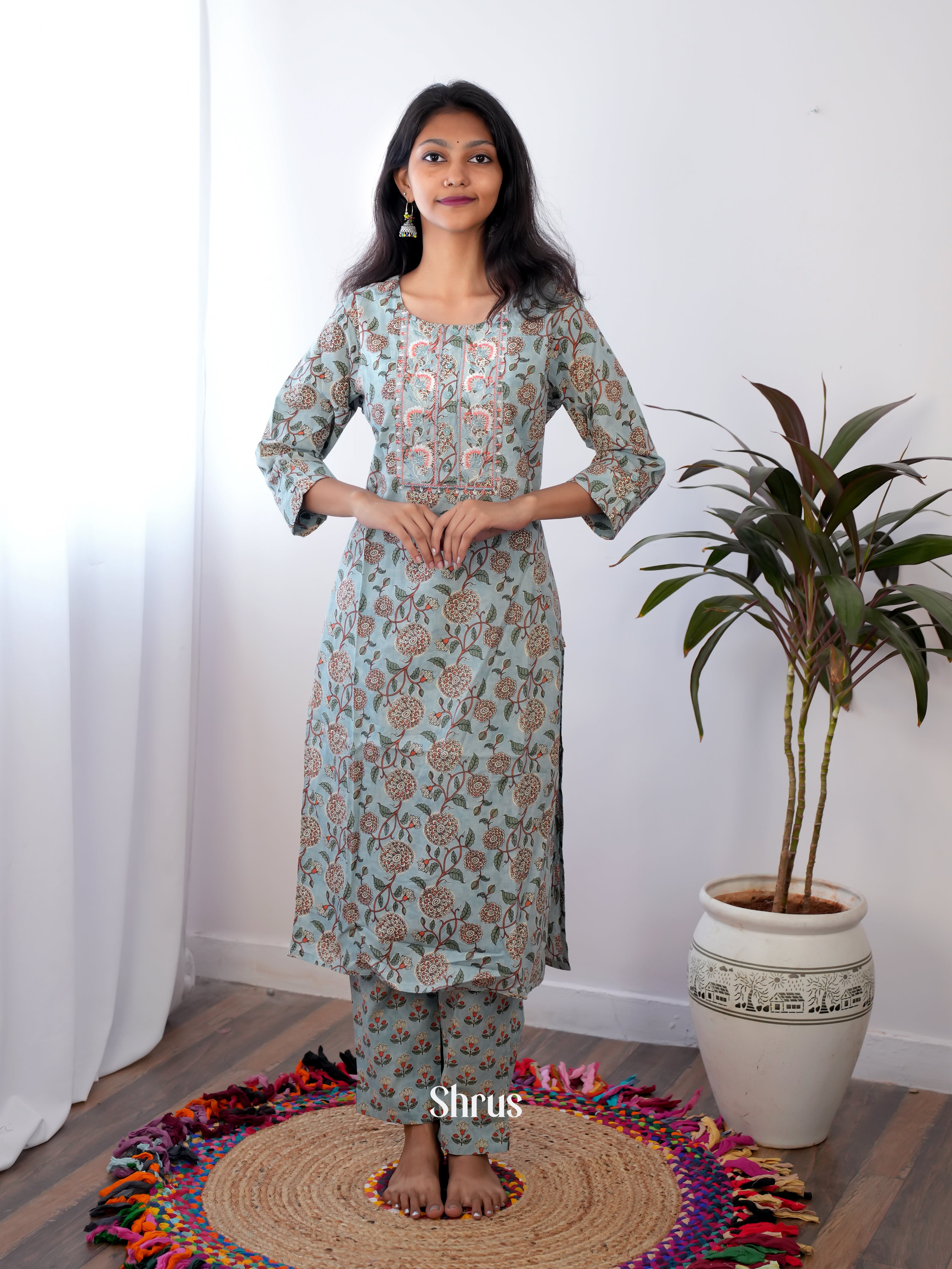 Grey - 2pc printed Readymade Suits - Shop on ShrusEternity.com