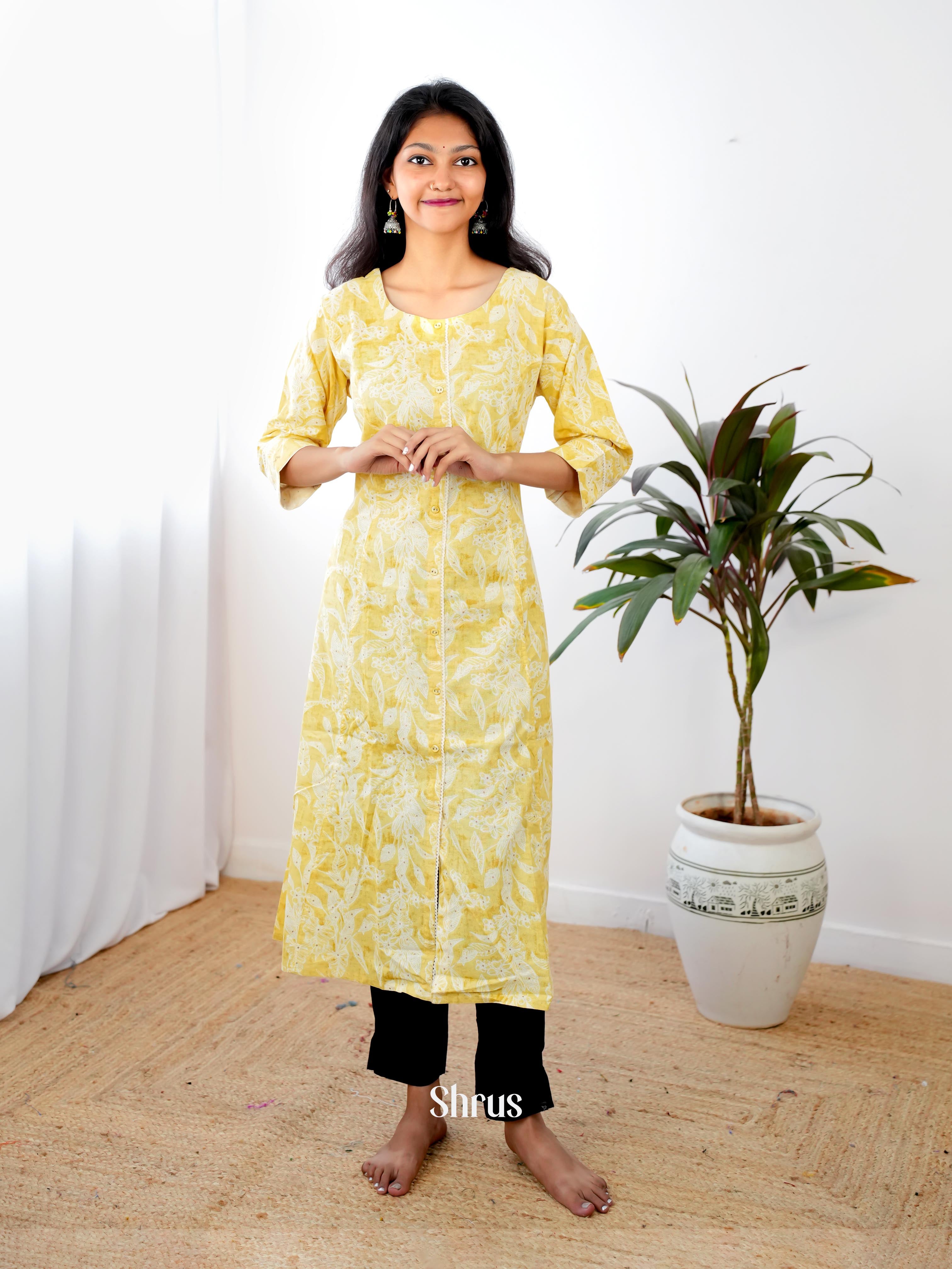 Yellow - Readymade kurti - Shop on ShrusEternity.com