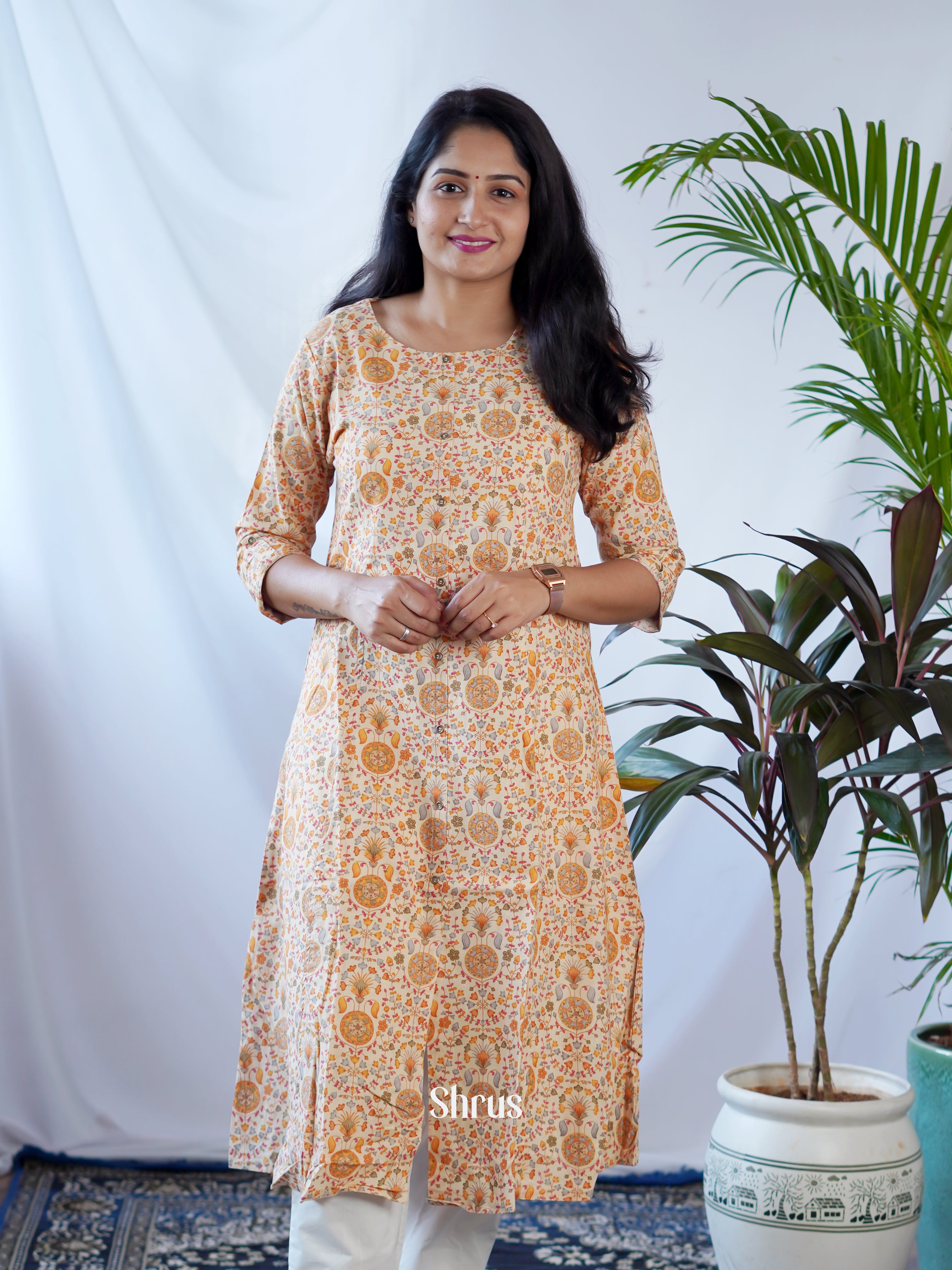 Cream & Brown - Readymade Kurti - Shop on ShrusEternity.com