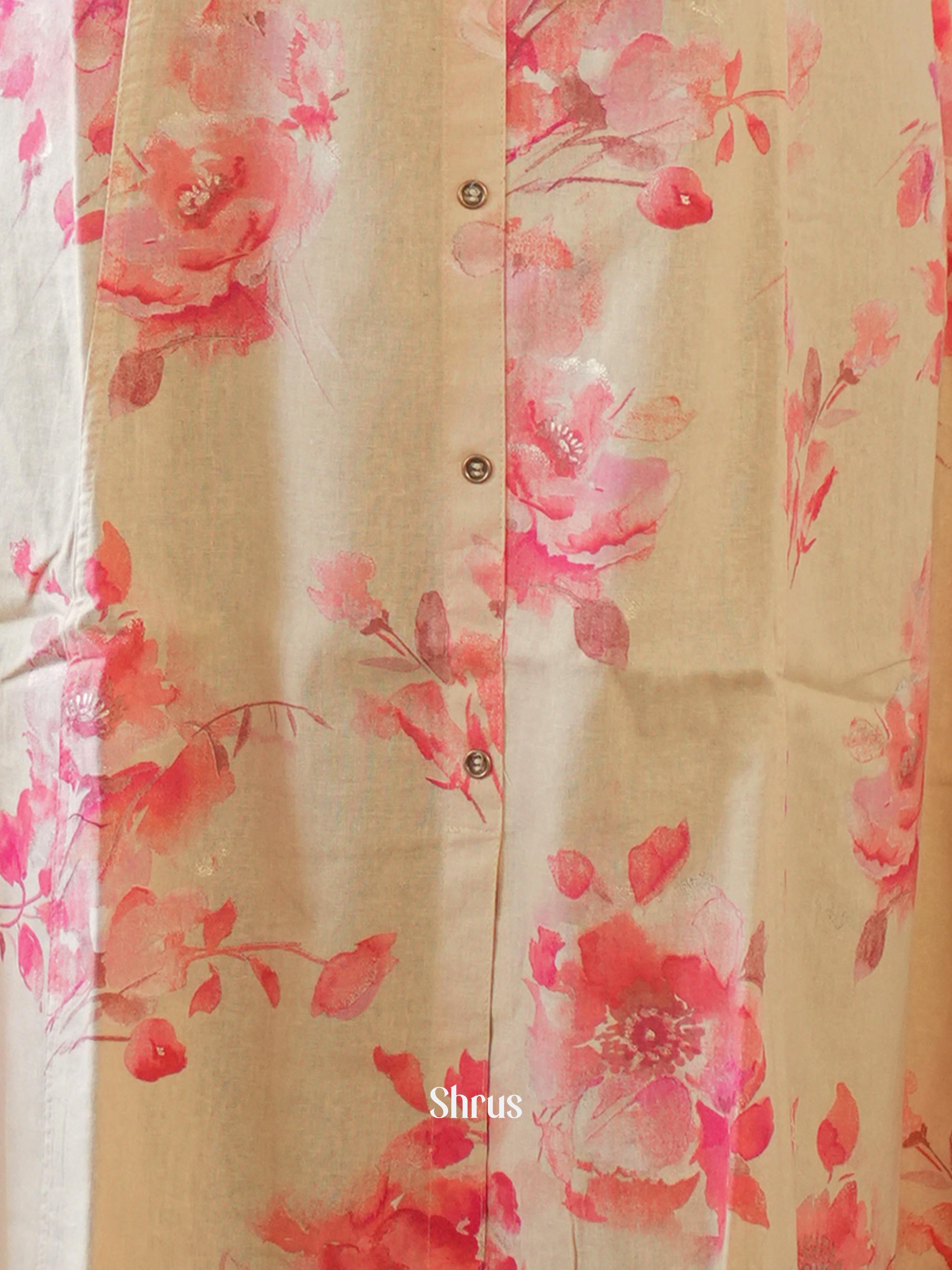 Cream & Pink- Readymade Kurti - Shop on ShrusEternity.com