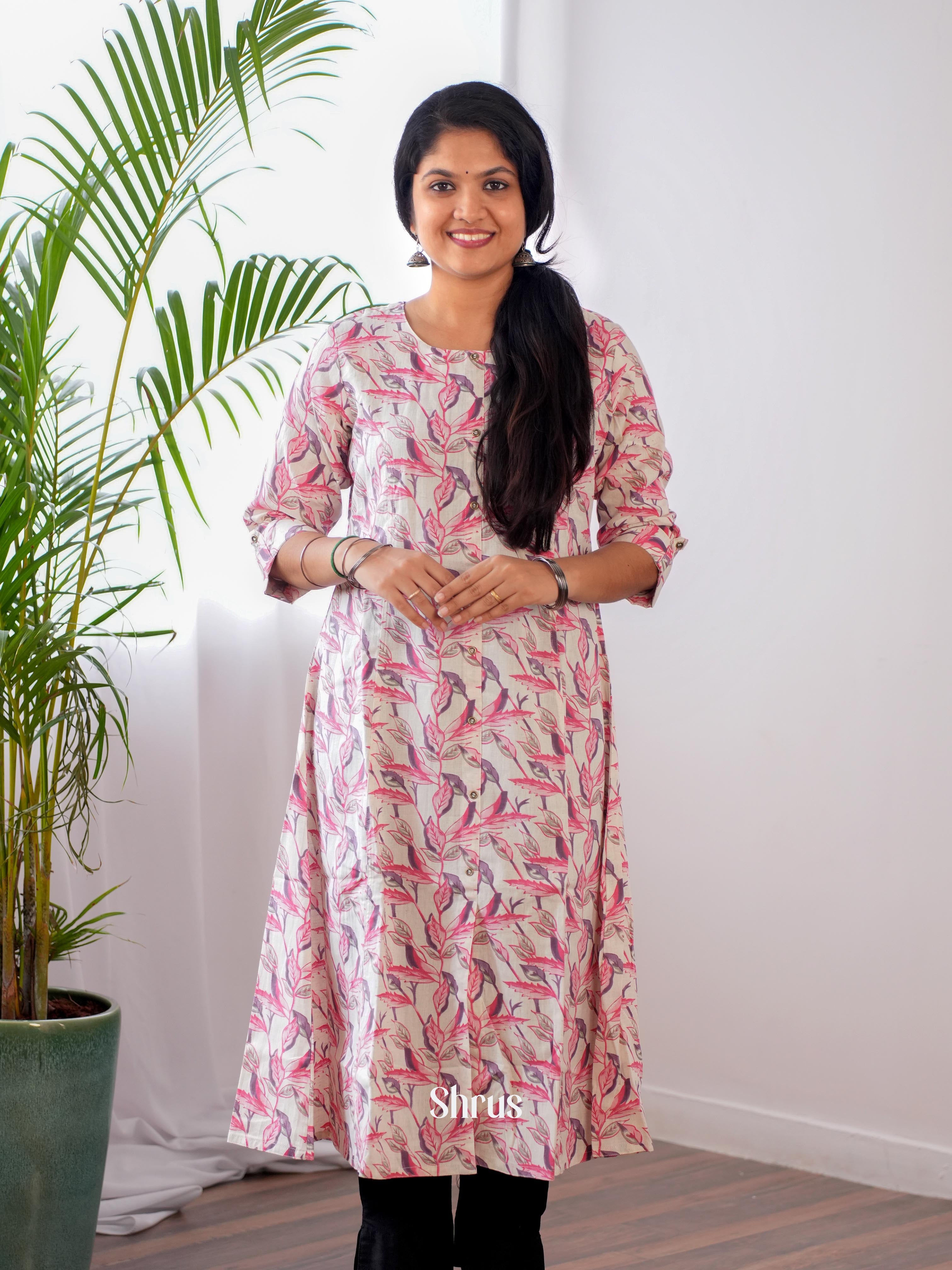 Cream & Pink - Readymade Kurti - Shop on ShrusEternity.com