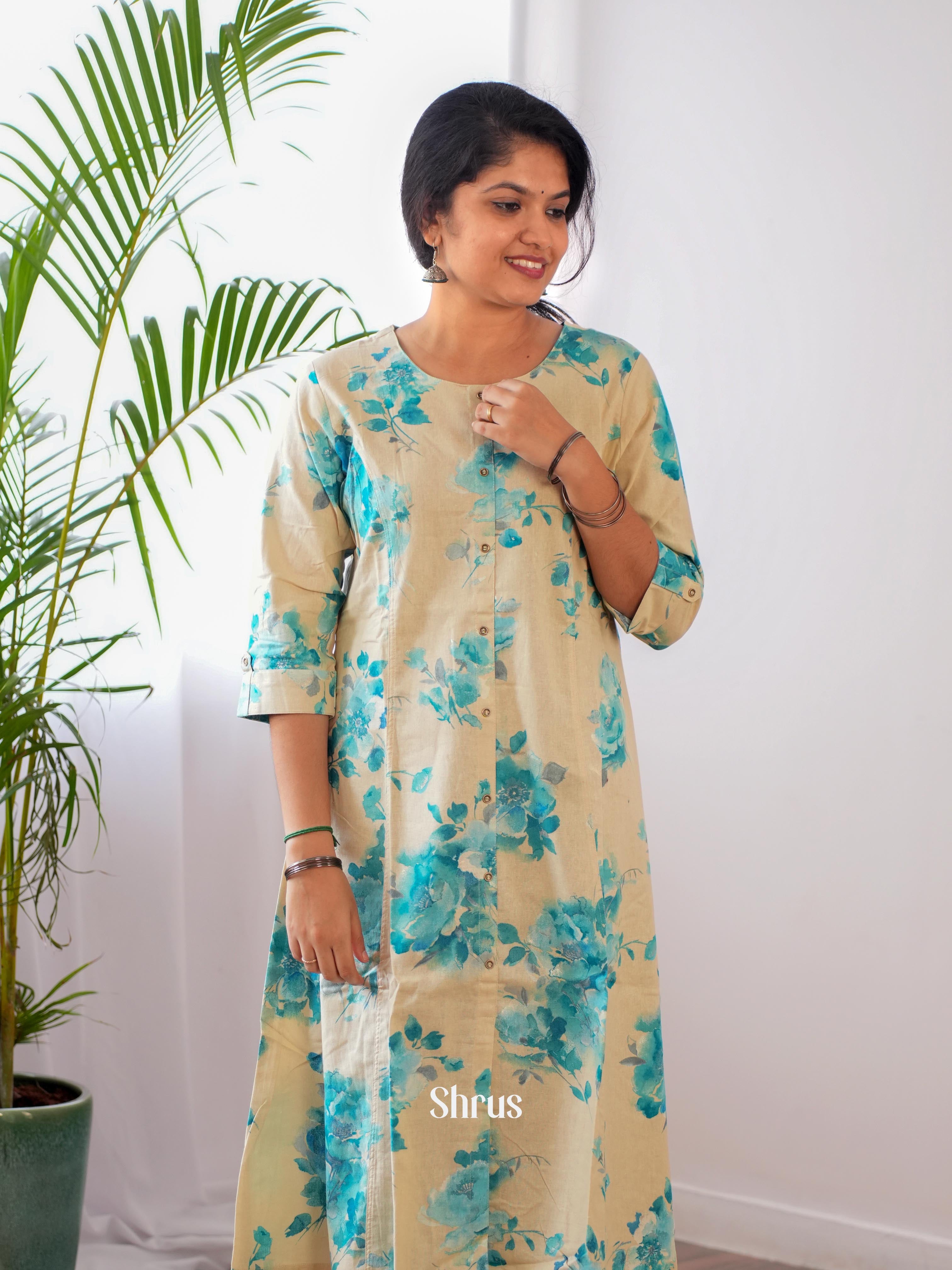Cream & Blue - Readymade Kurti - Shop on ShrusEternity.com