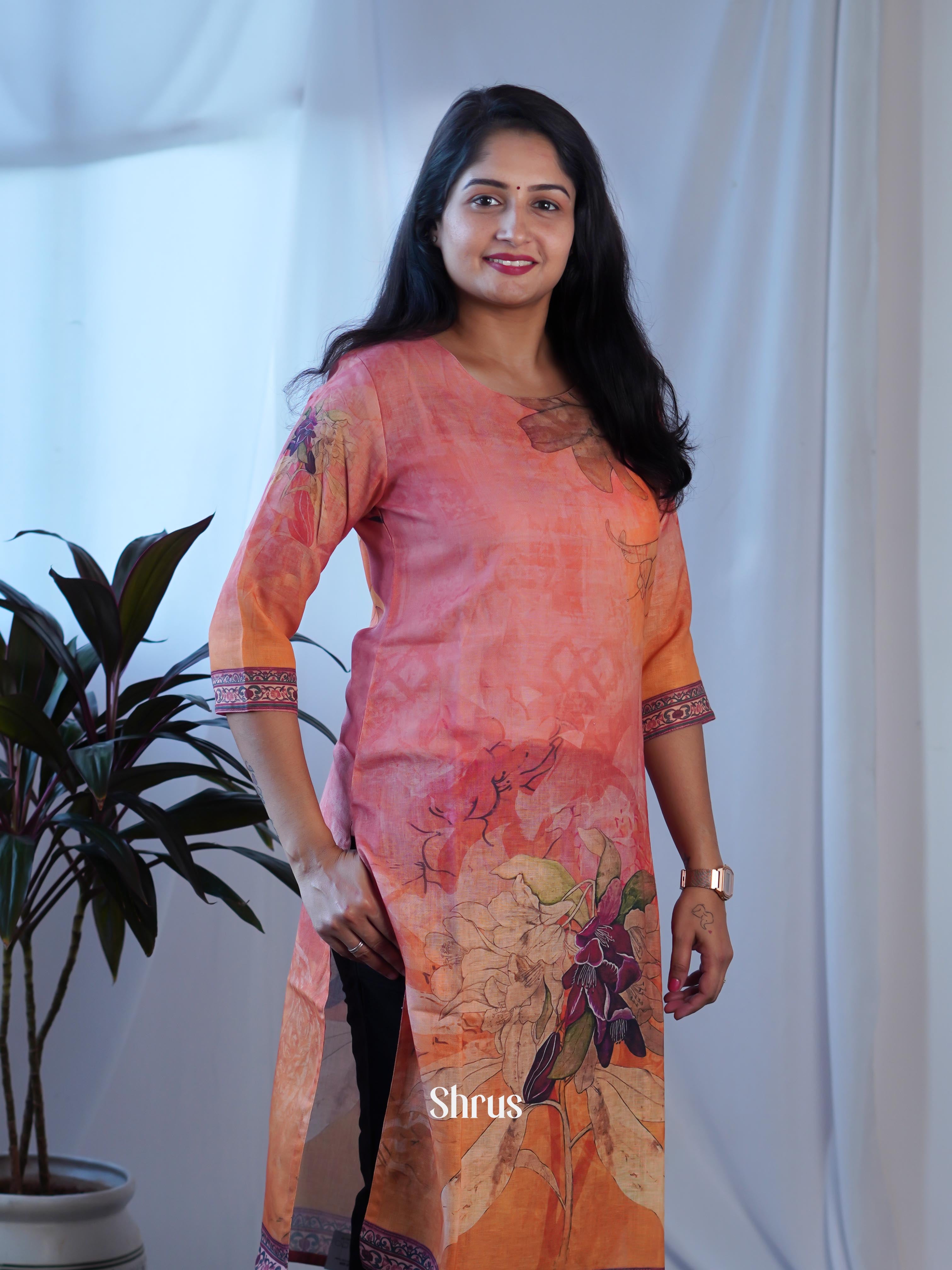 Pink & Orange - Readymade Kurti - Shop on ShrusEternity.com