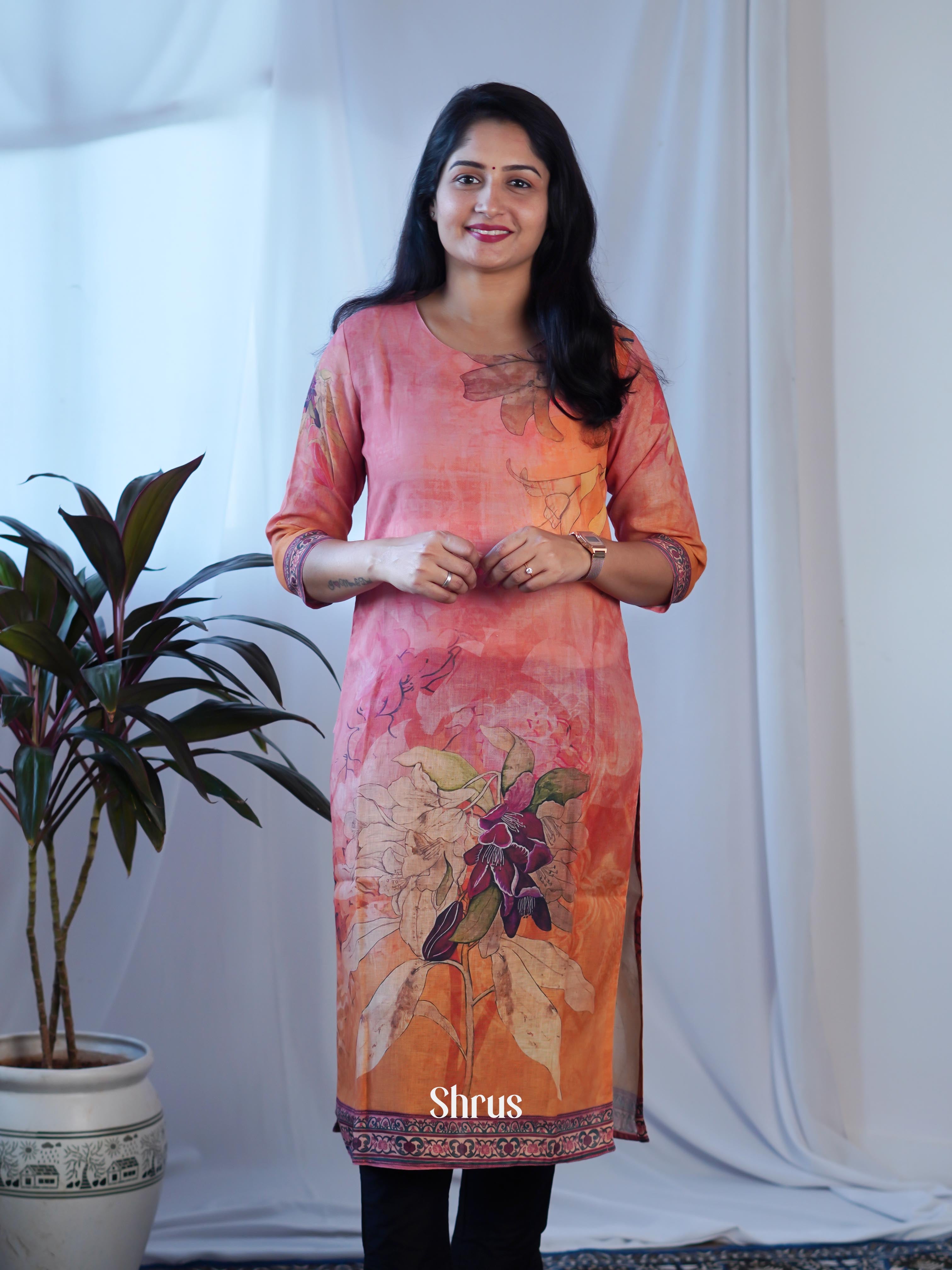 Pink & Orange - Readymade Kurti - Shop on ShrusEternity.com