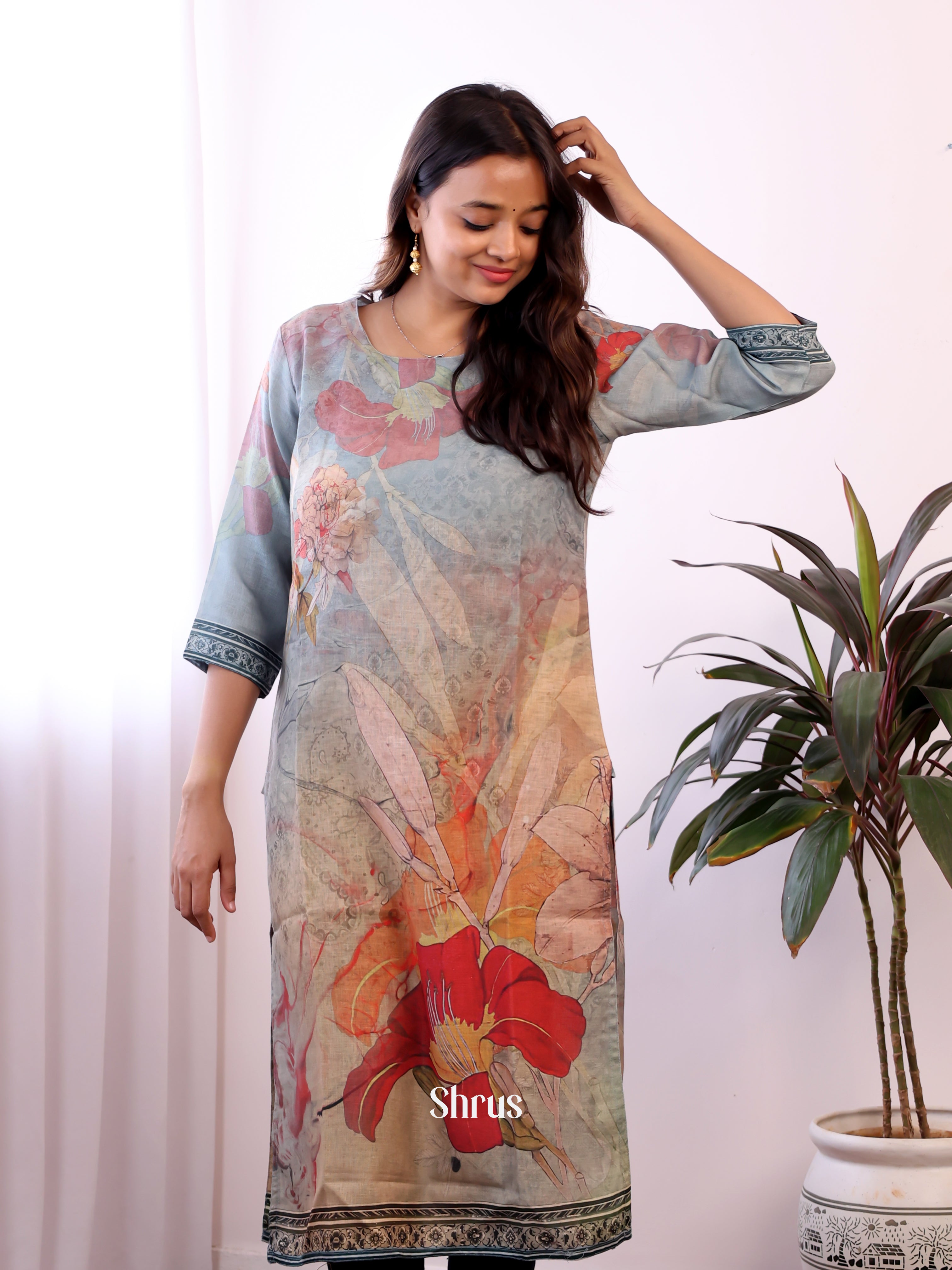 Grey - Readymade kurti - Shop on ShrusEternity.com