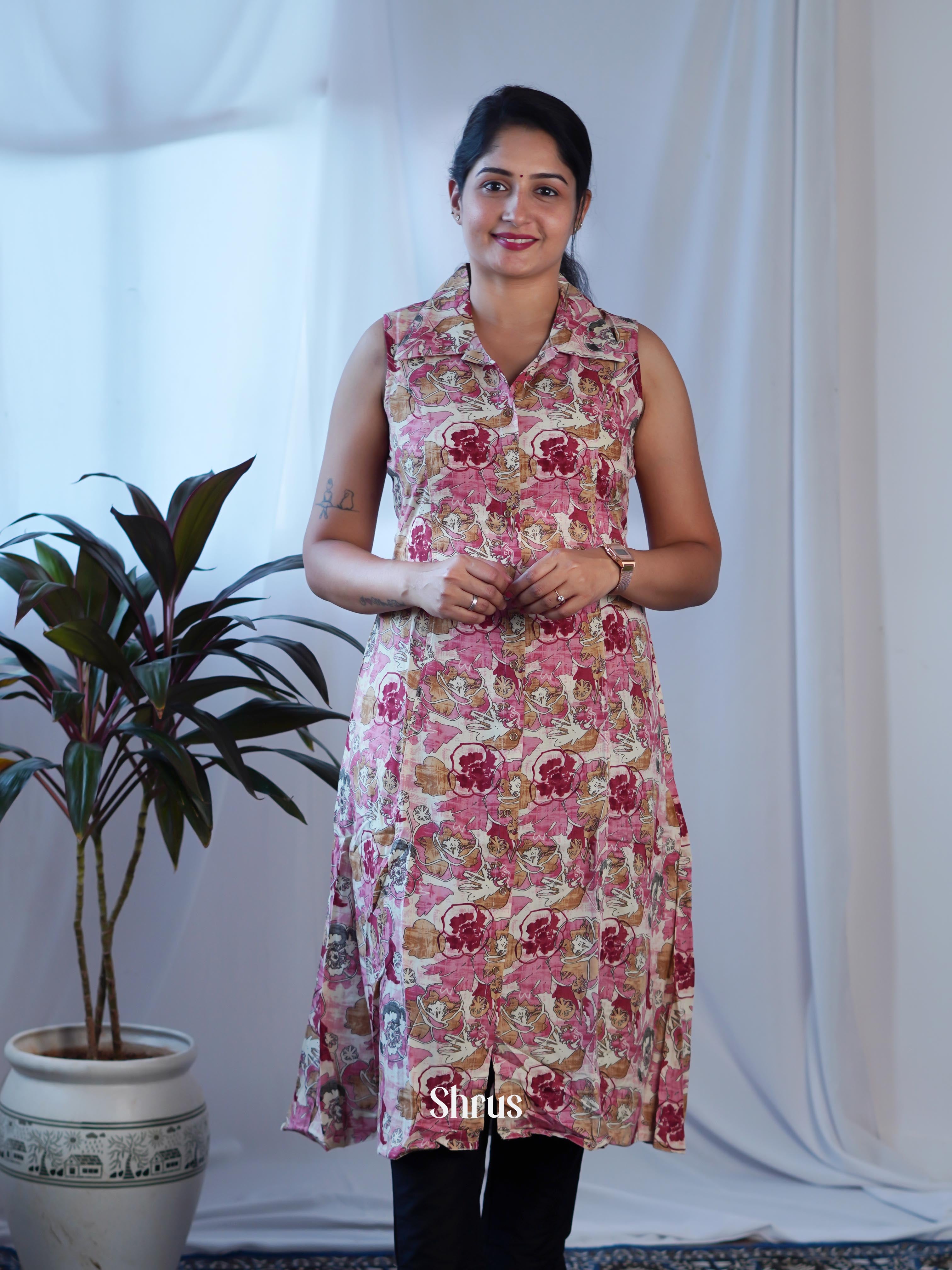 Cream & Pink - Readymade Kurti - Shop on ShrusEternity.com