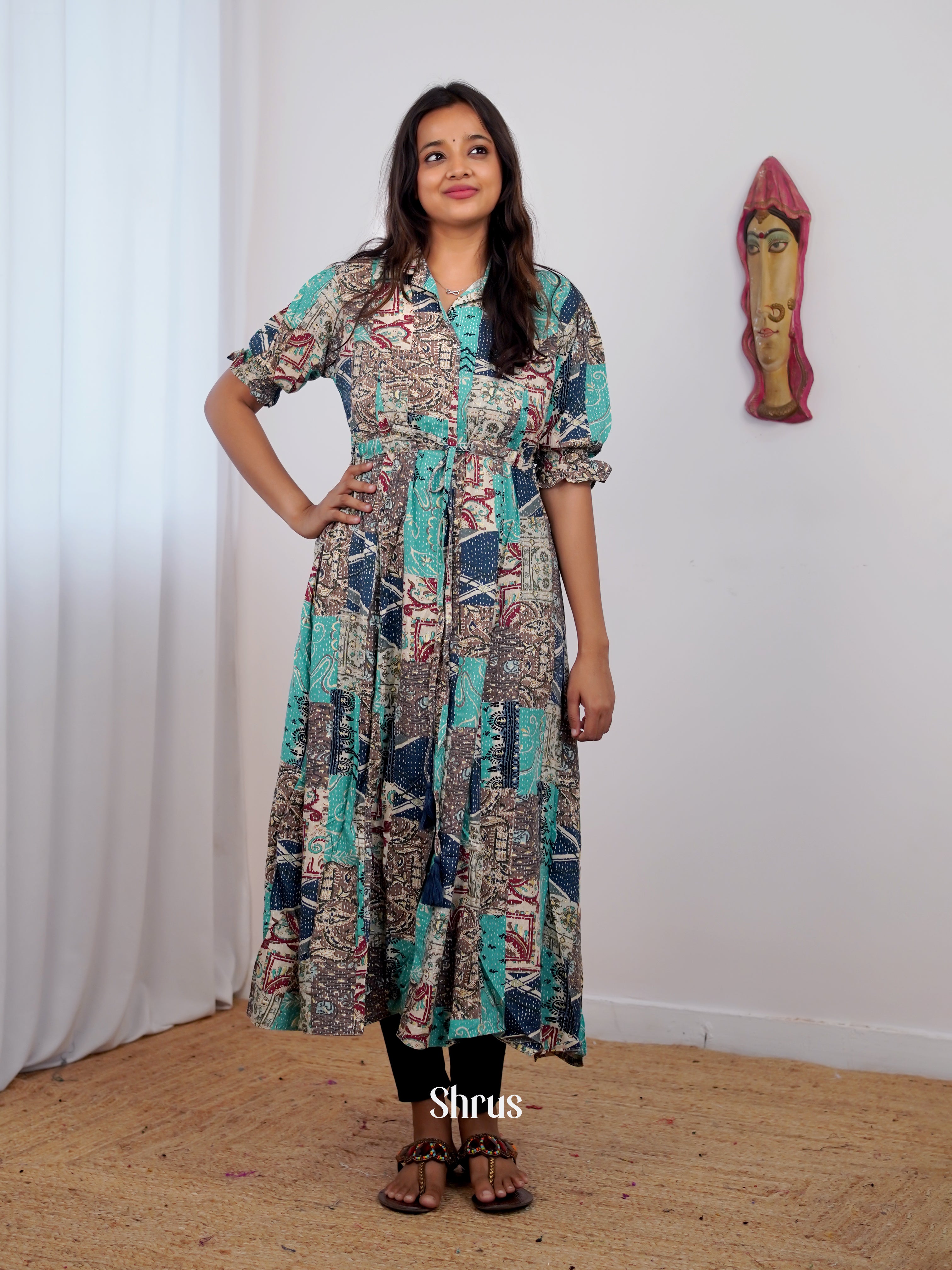 Grey & Teal - Readymade Kurti - Shop on ShrusEternity.com