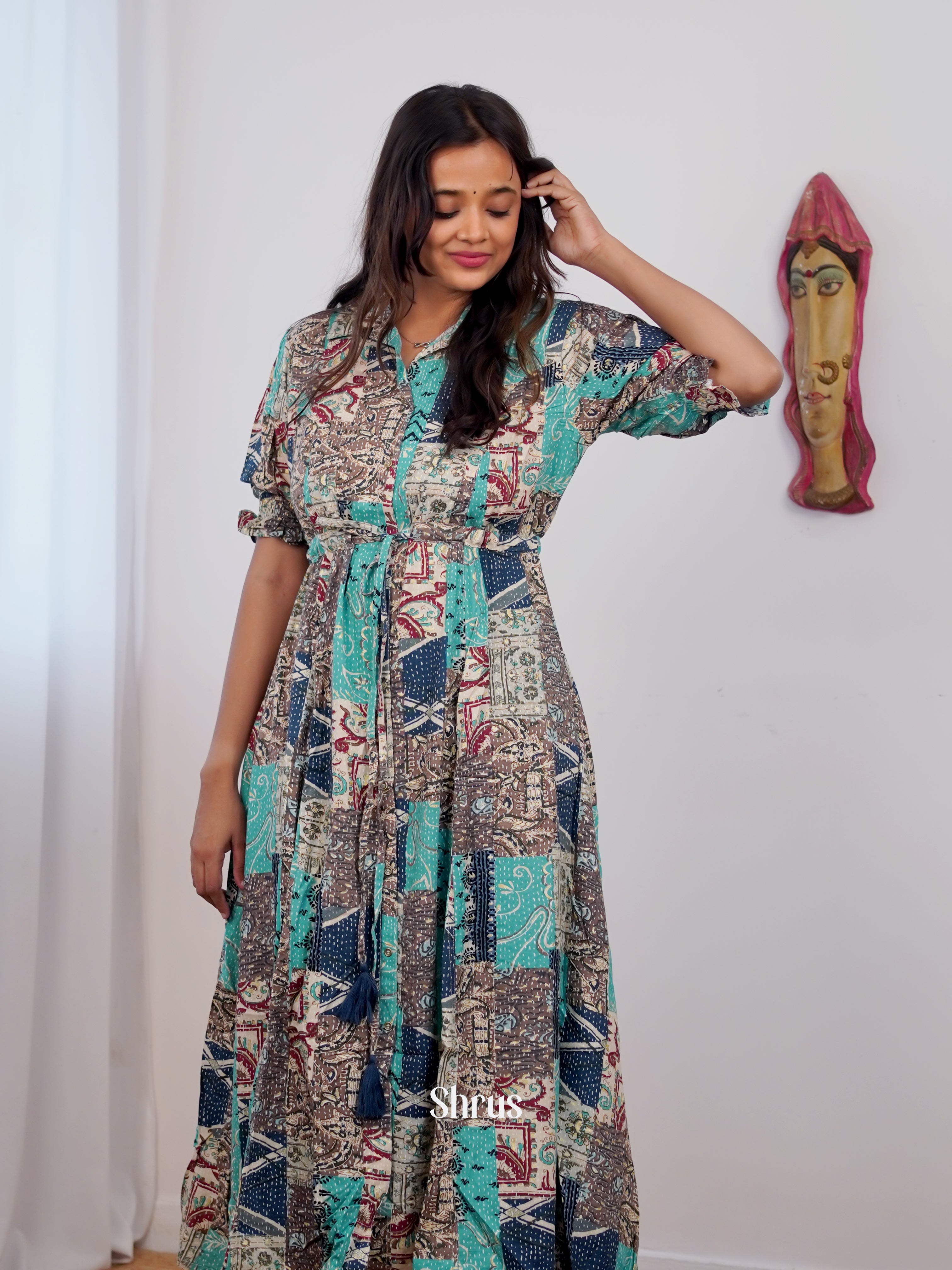 Grey & Teal - Readymade Kurti - Shop on ShrusEternity.com