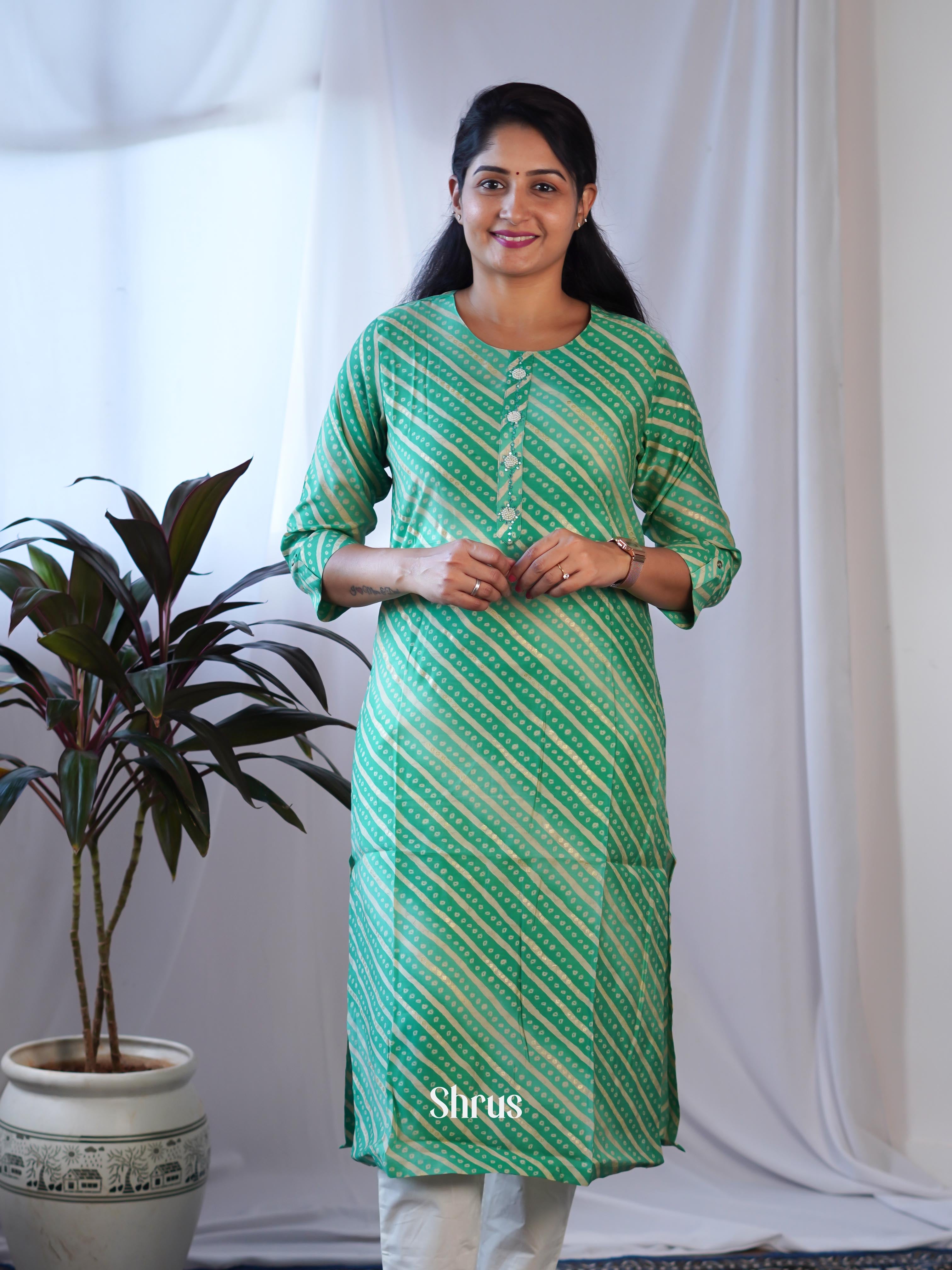 Green - Readymade Kurti - Shop on ShrusEternity.com