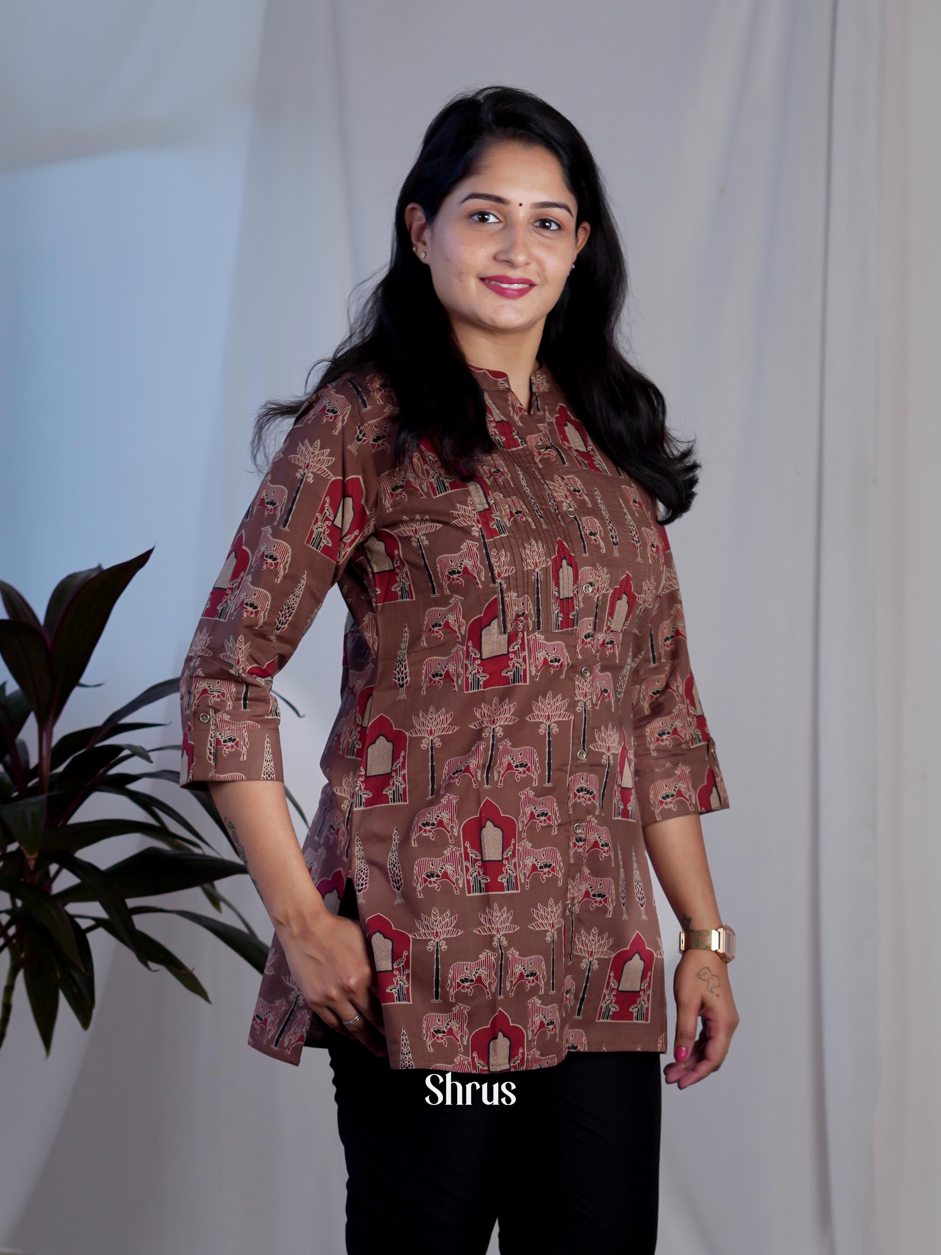 Brown - Readymade Kurti - Shop on ShrusEternity.com