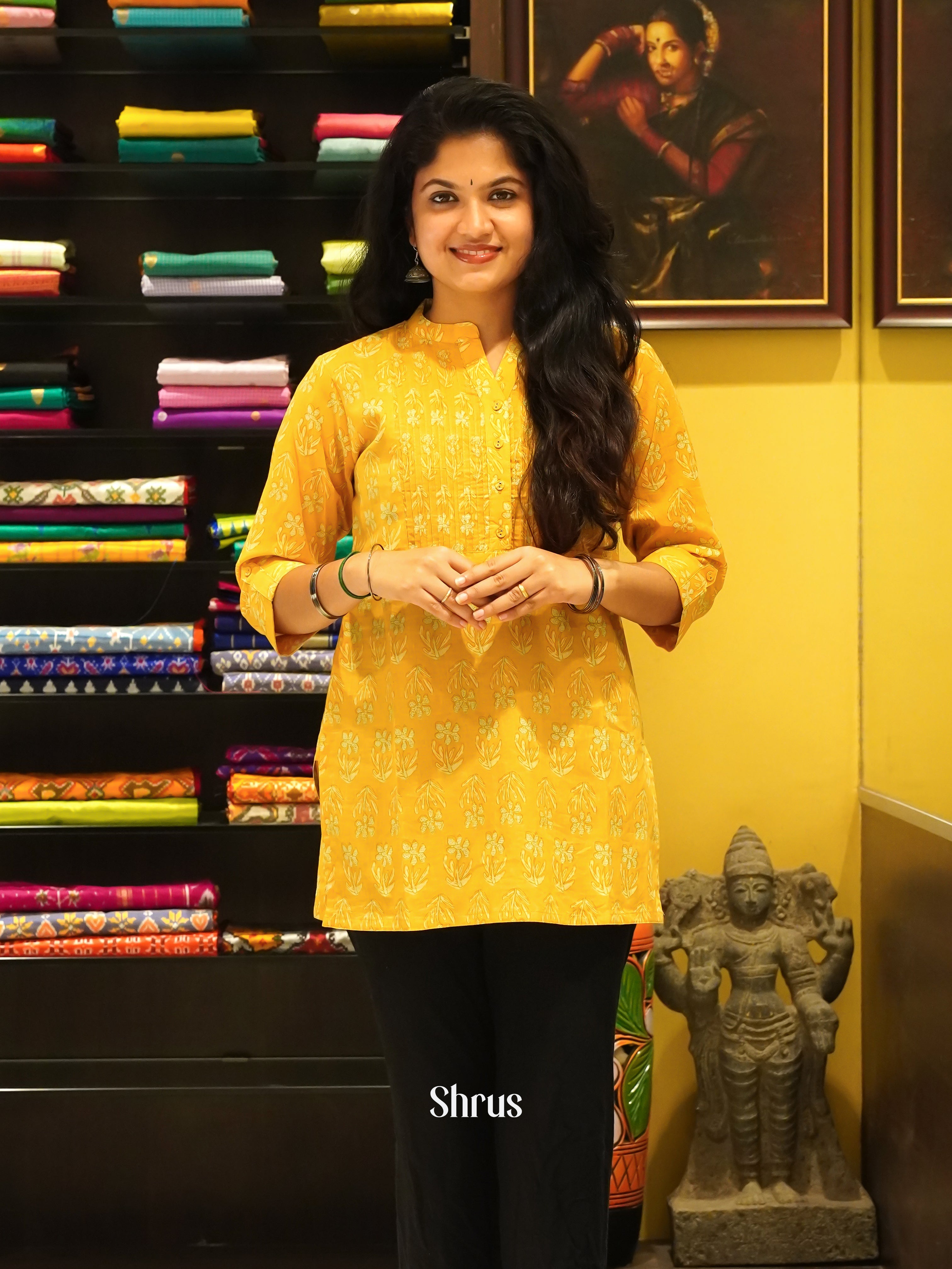 Yellow - Readymade Short Kurti - Shop on ShrusEternity.com