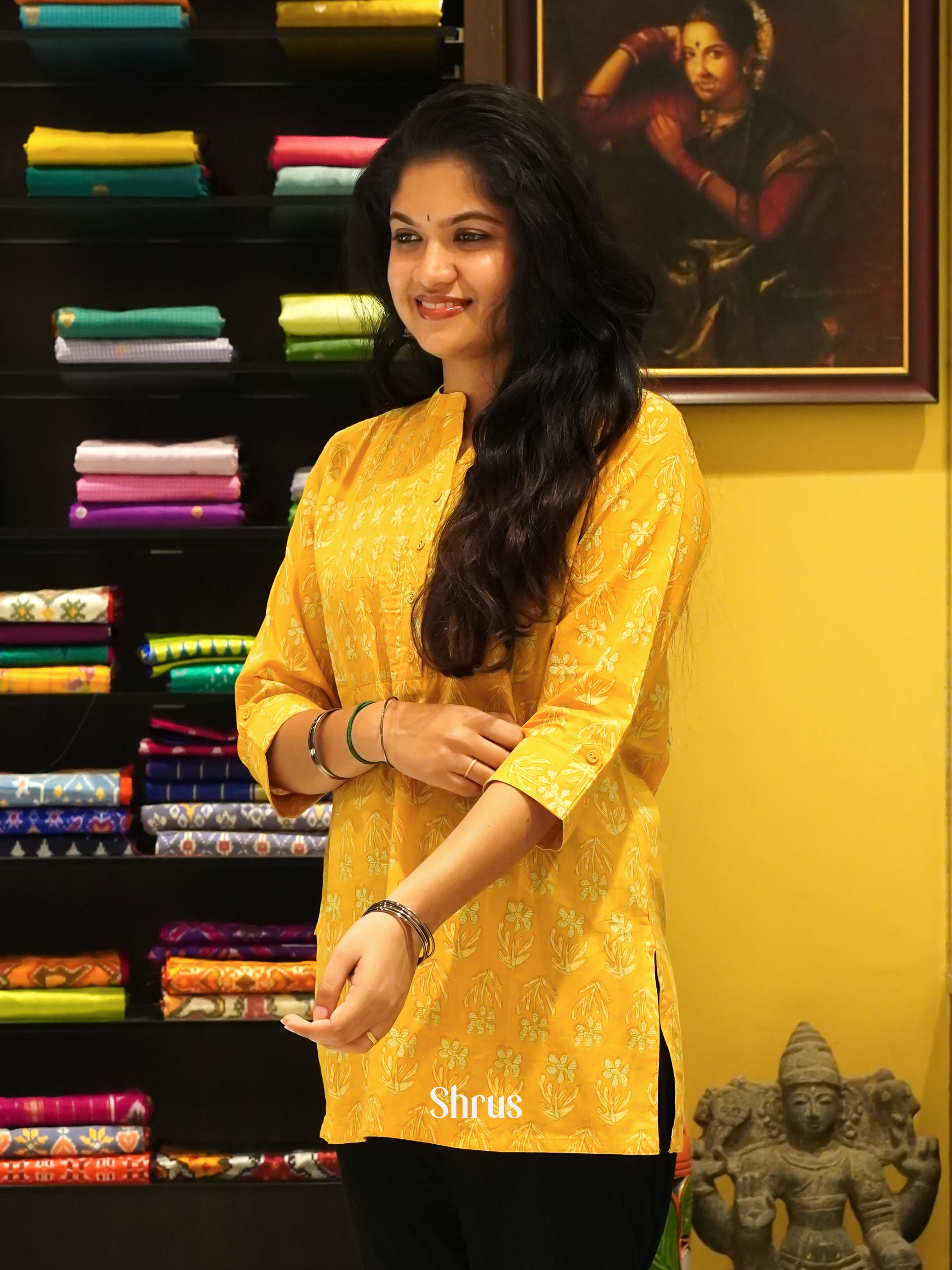 Yellow - Readymade Short Kurti - Shop on ShrusEternity.com