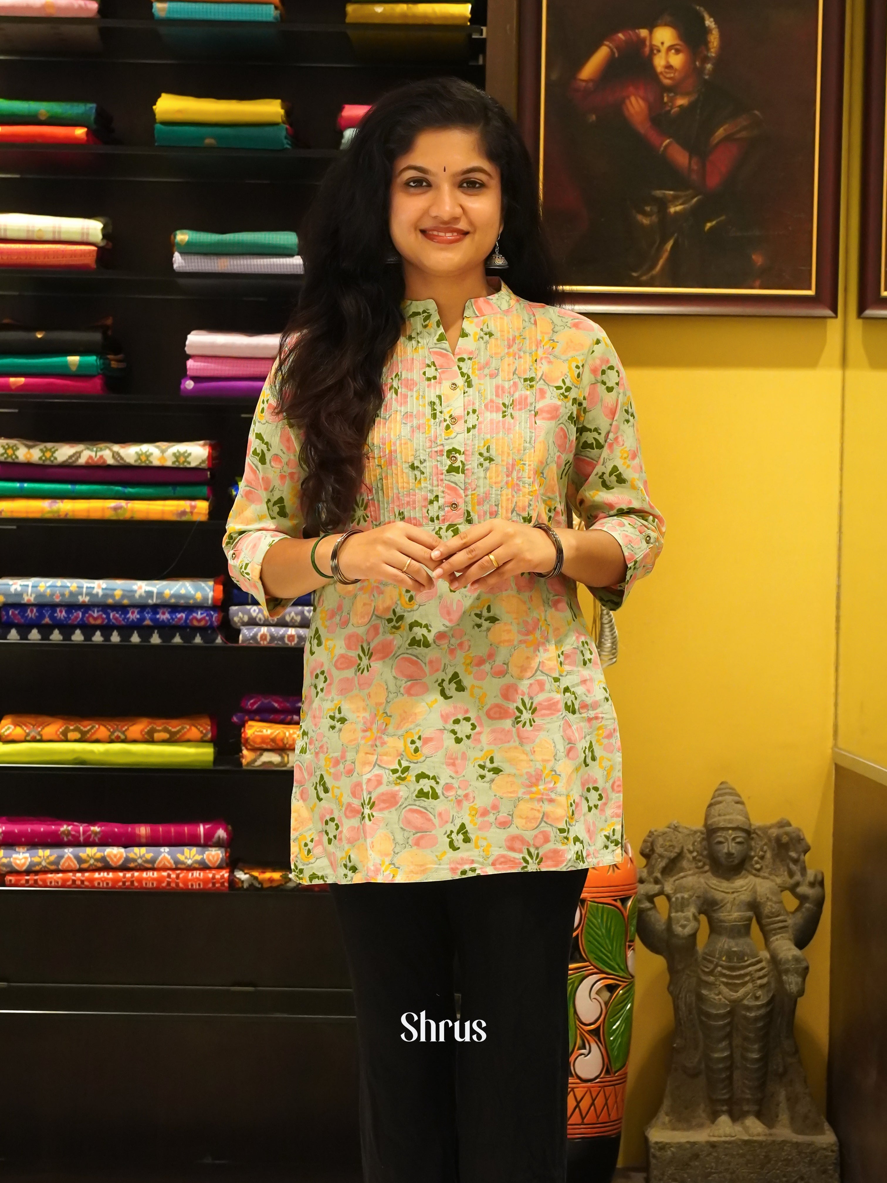Green - Readymade Short Kurti - Shop on ShrusEternity.com