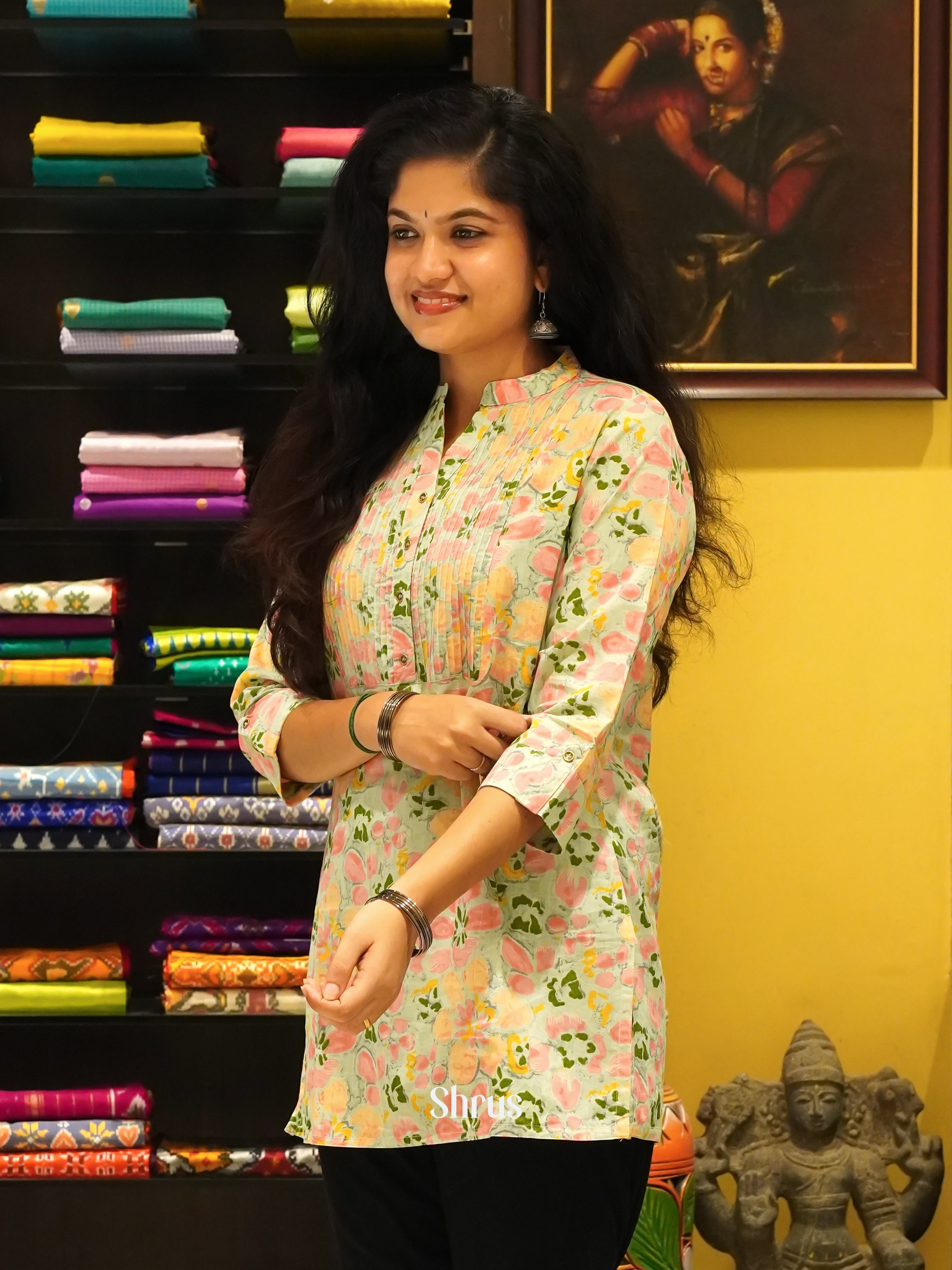 Green - Readymade Short Kurti - Shop on ShrusEternity.com