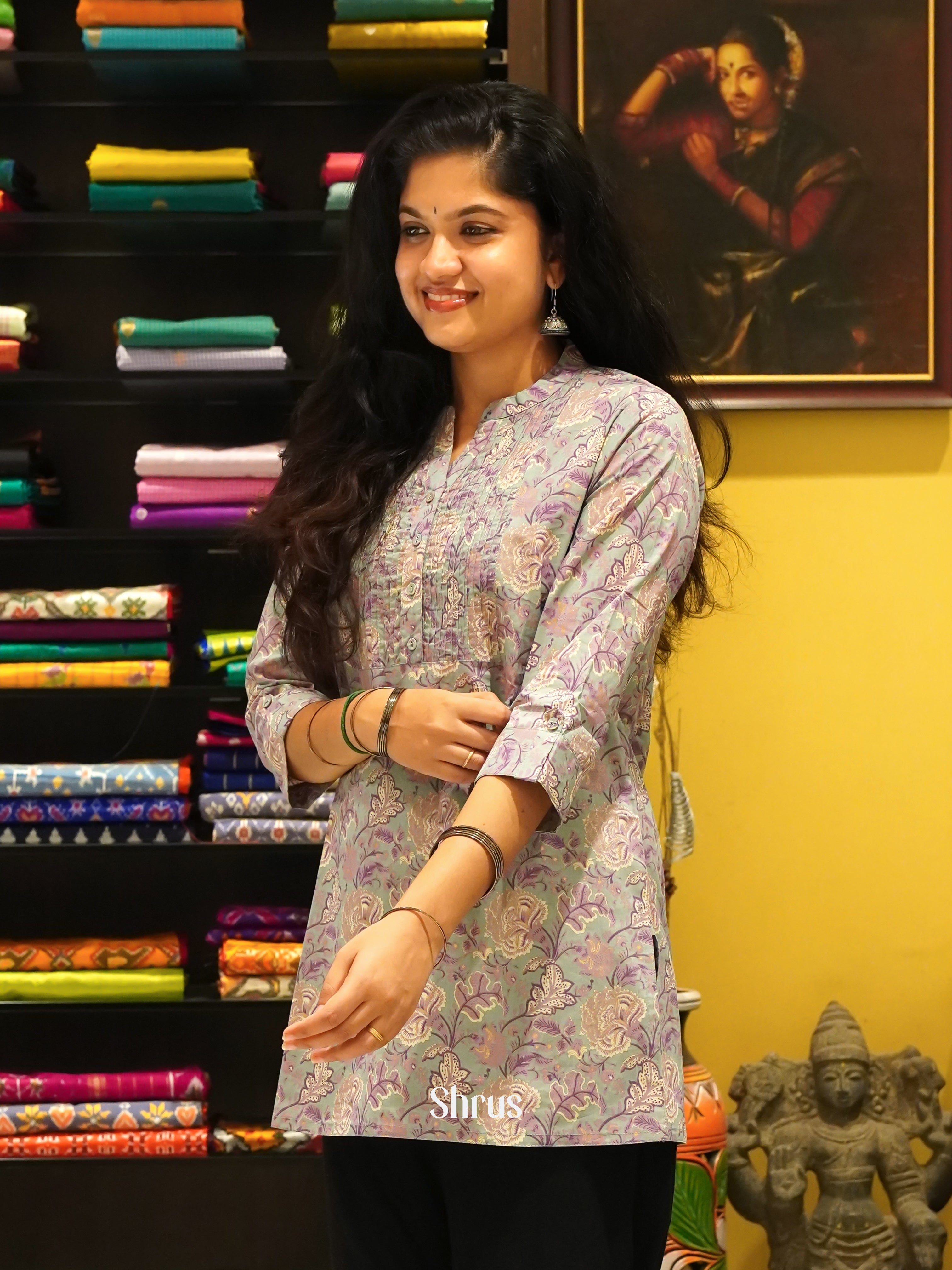 Green - Readymade Short Kurti - Shop on ShrusEternity.com