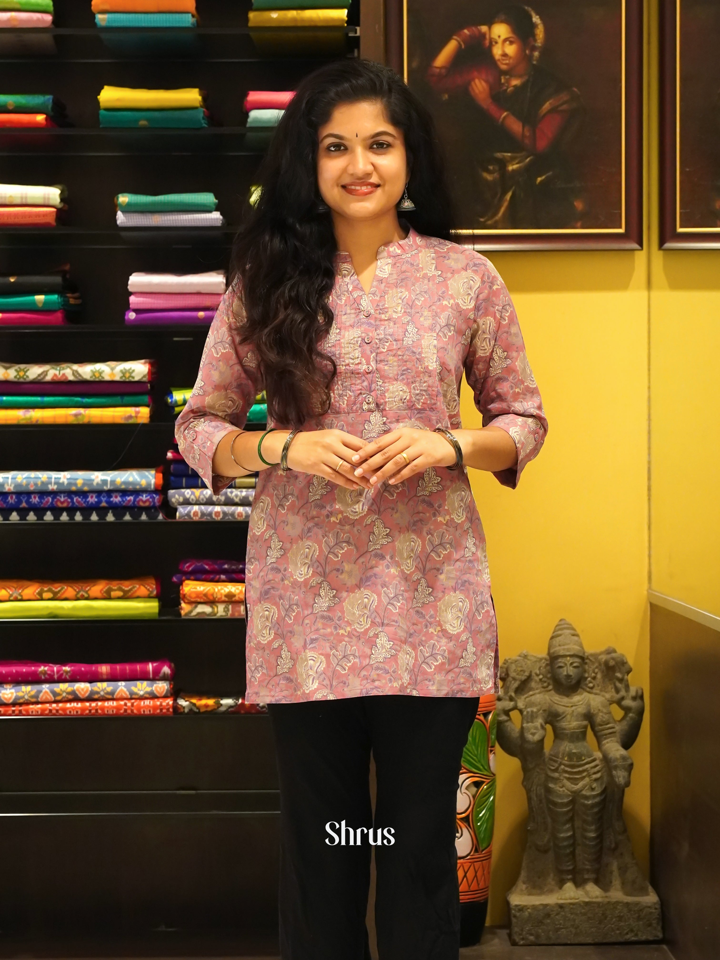 Pink - Readymade Short Kurti - Shop on ShrusEternity.com
