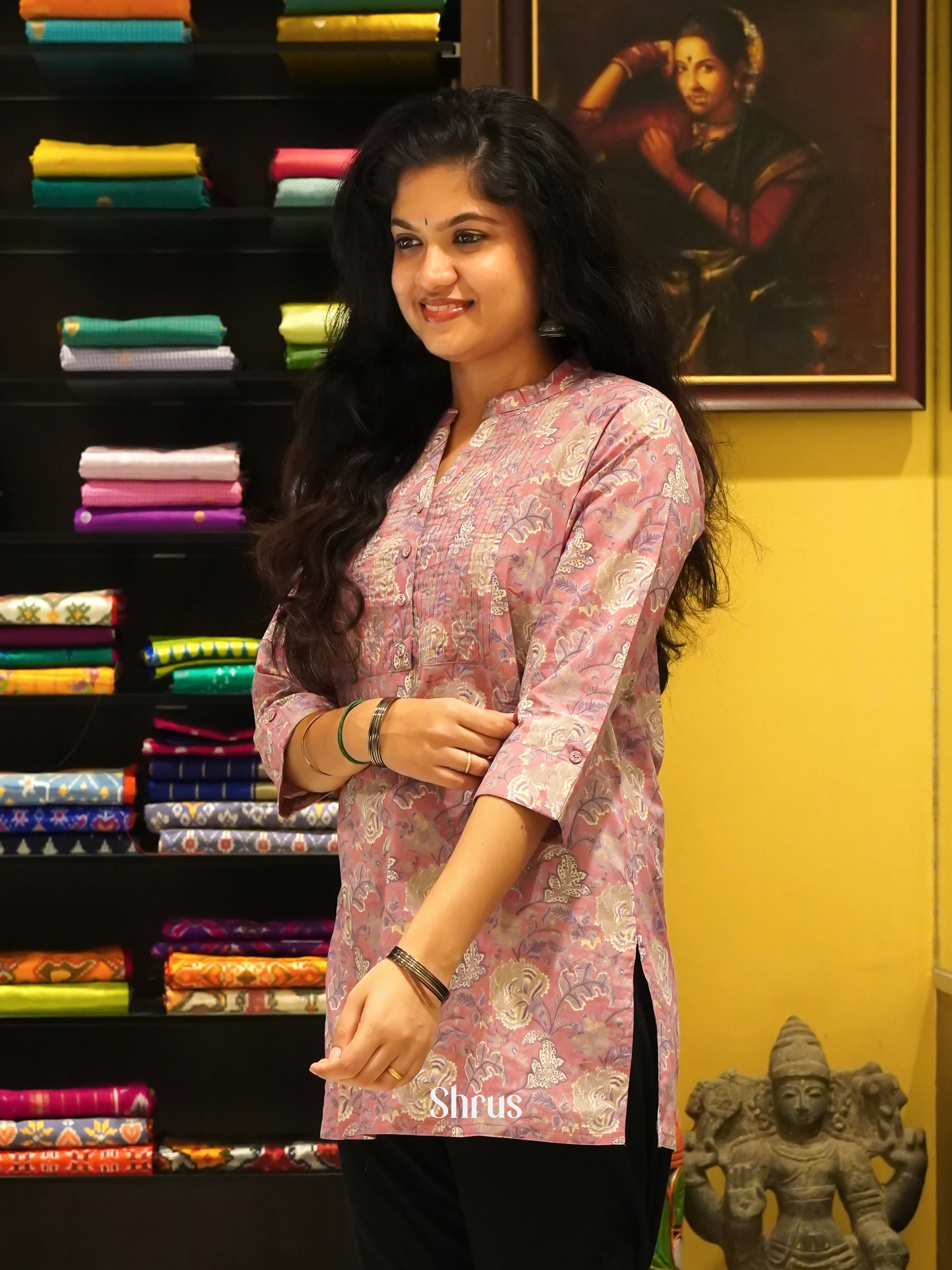 Pink - Readymade Short Kurti - Shop on ShrusEternity.com