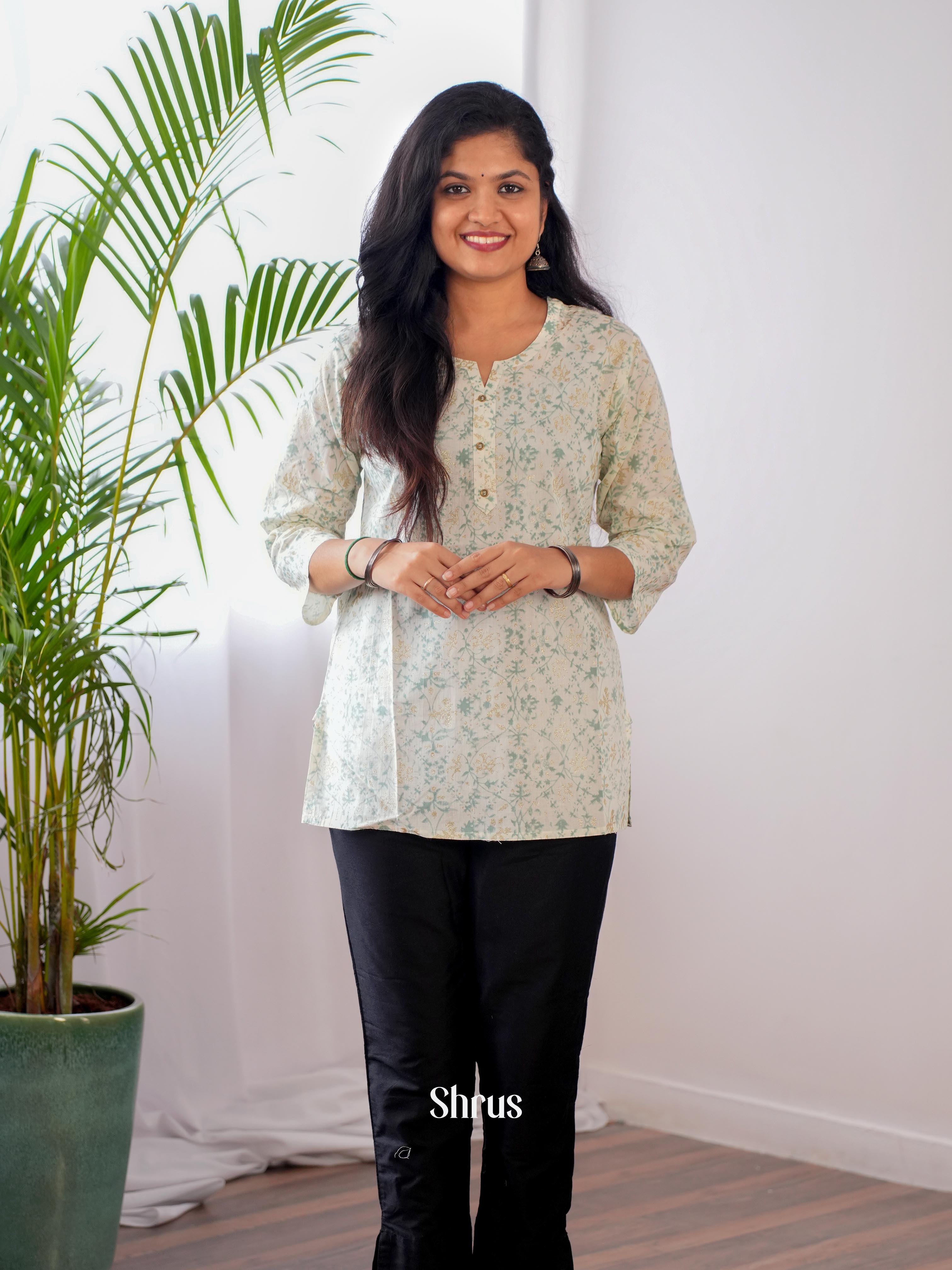 Cream & Green - Readymade kurti - Shop on ShrusEternity.com