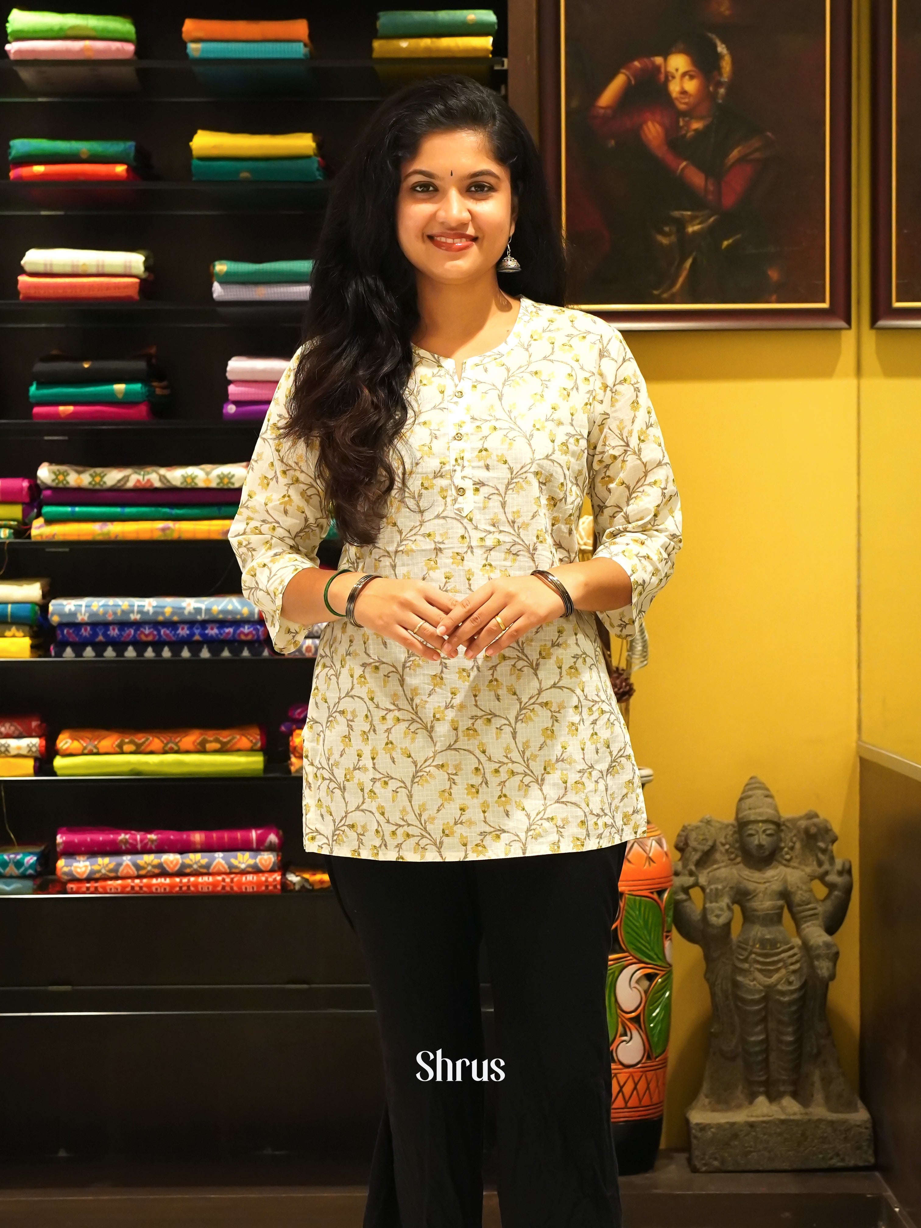 Cream - Readymade Short Kurti - Shop on ShrusEternity.com