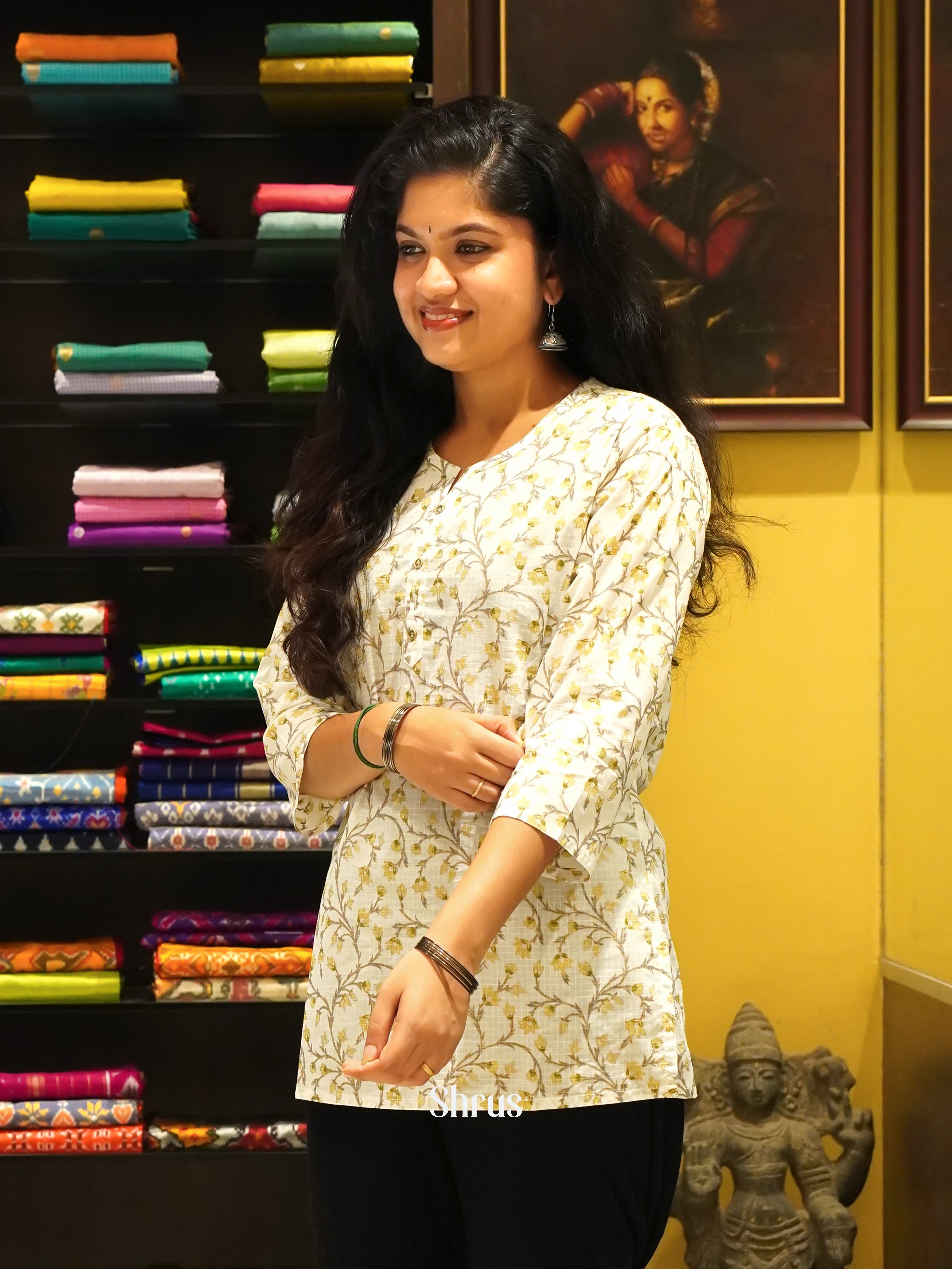 Cream - Readymade Short Kurti - Shop on ShrusEternity.com