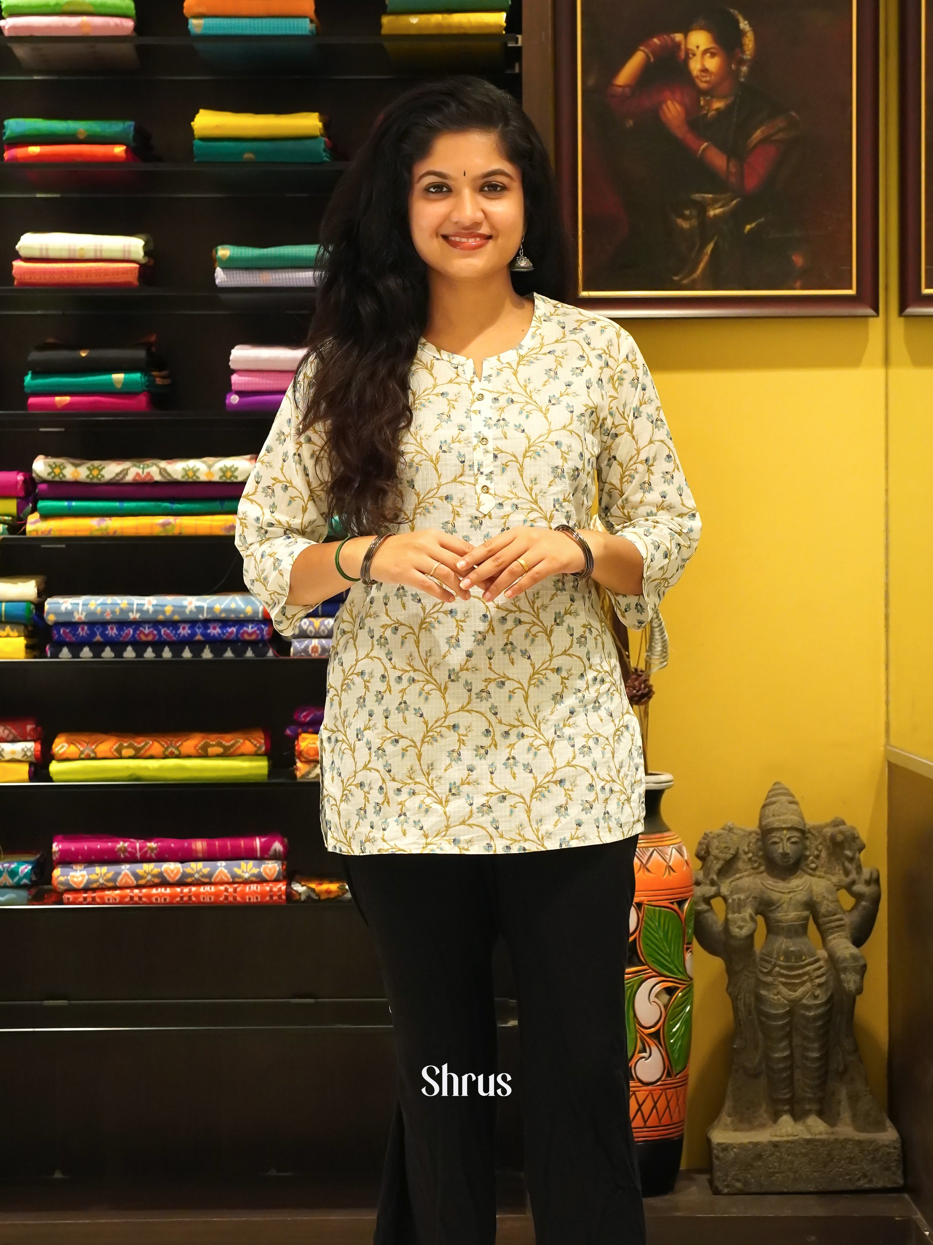 Cream - Readymade Short Kurti - Shop on ShrusEternity.com