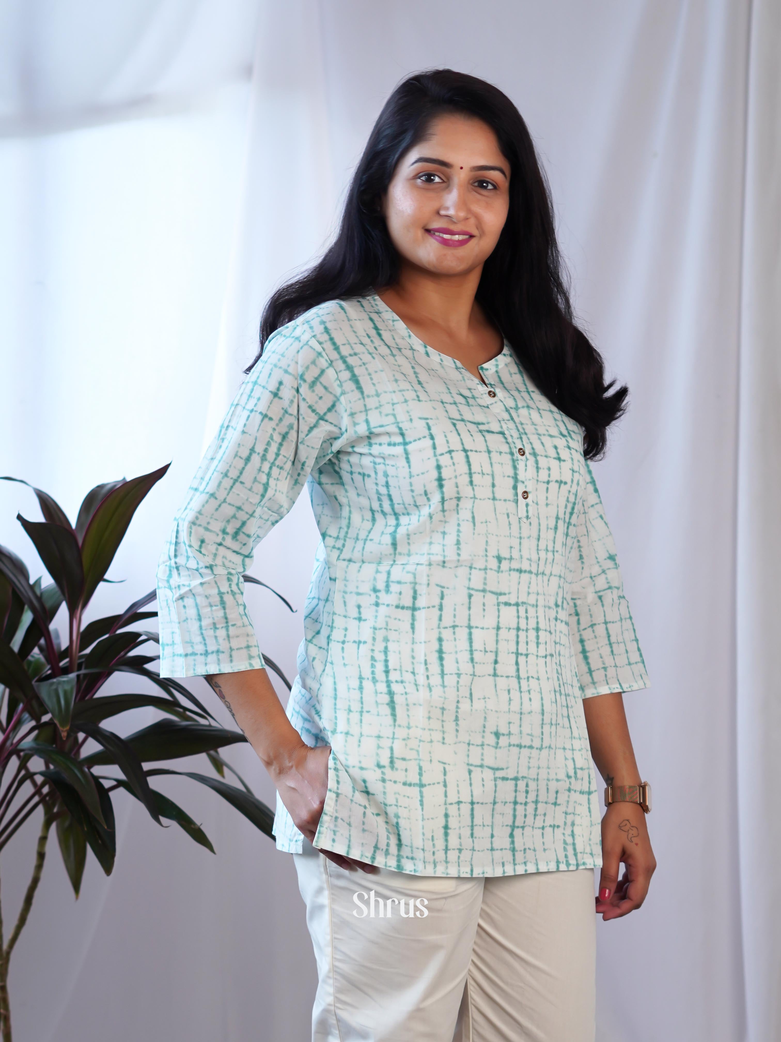 Cream & Blue - Readymade kurti - Shop on ShrusEternity.com