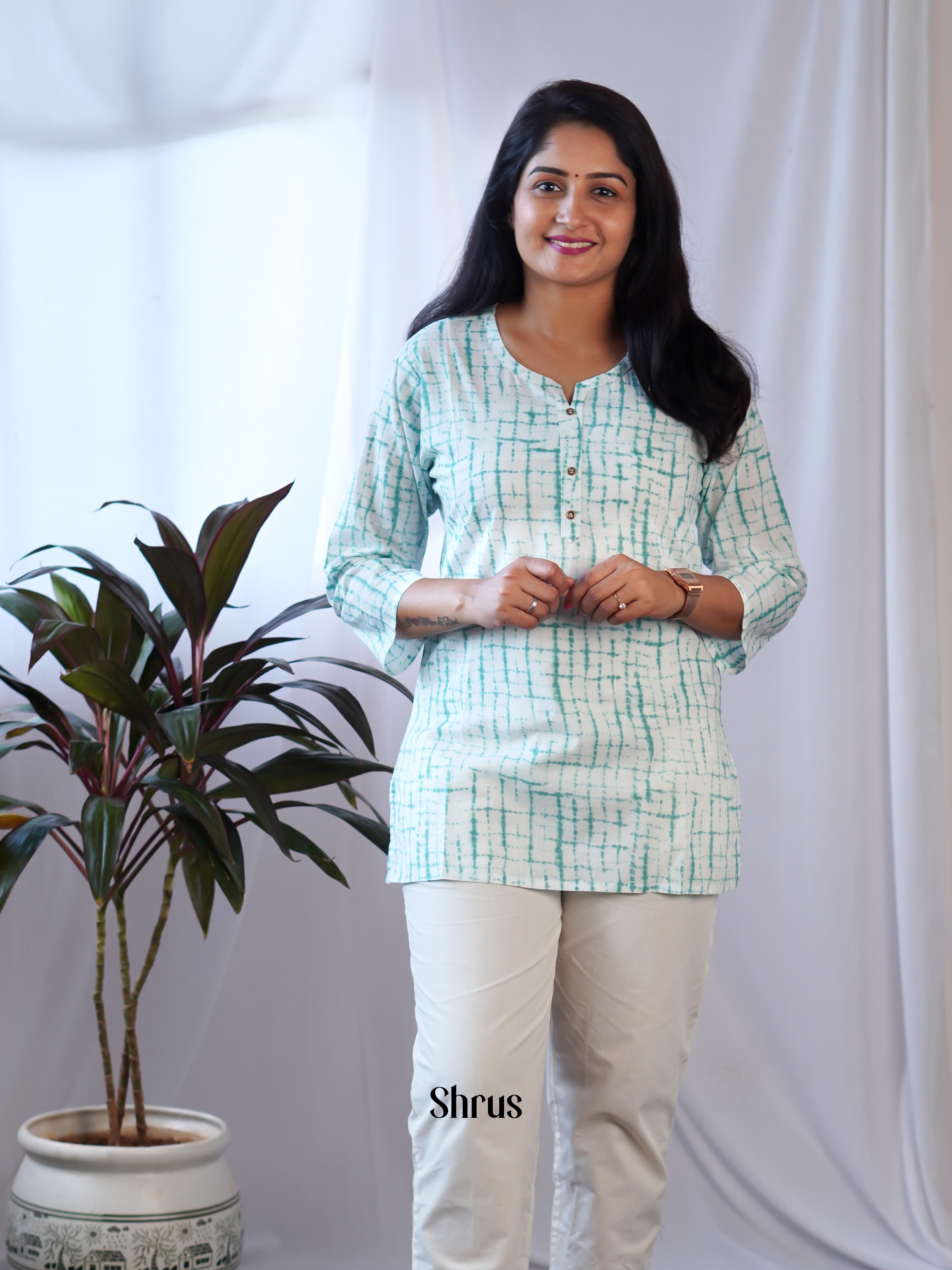 Cream & Blue - Readymade kurti - Shop on ShrusEternity.com