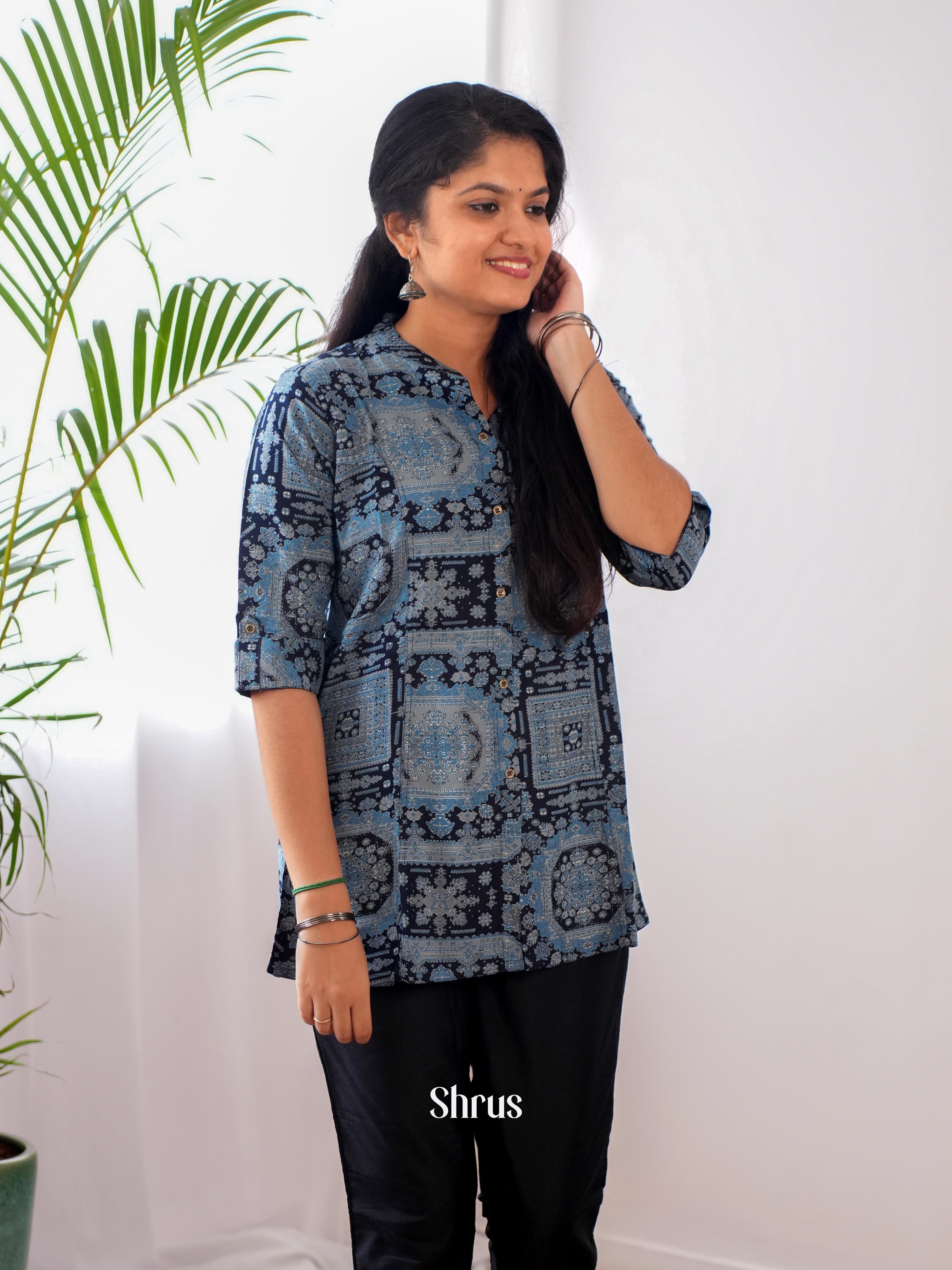 Grey & Black - Readymade Short Kurti - Shop on ShrusEternity.com