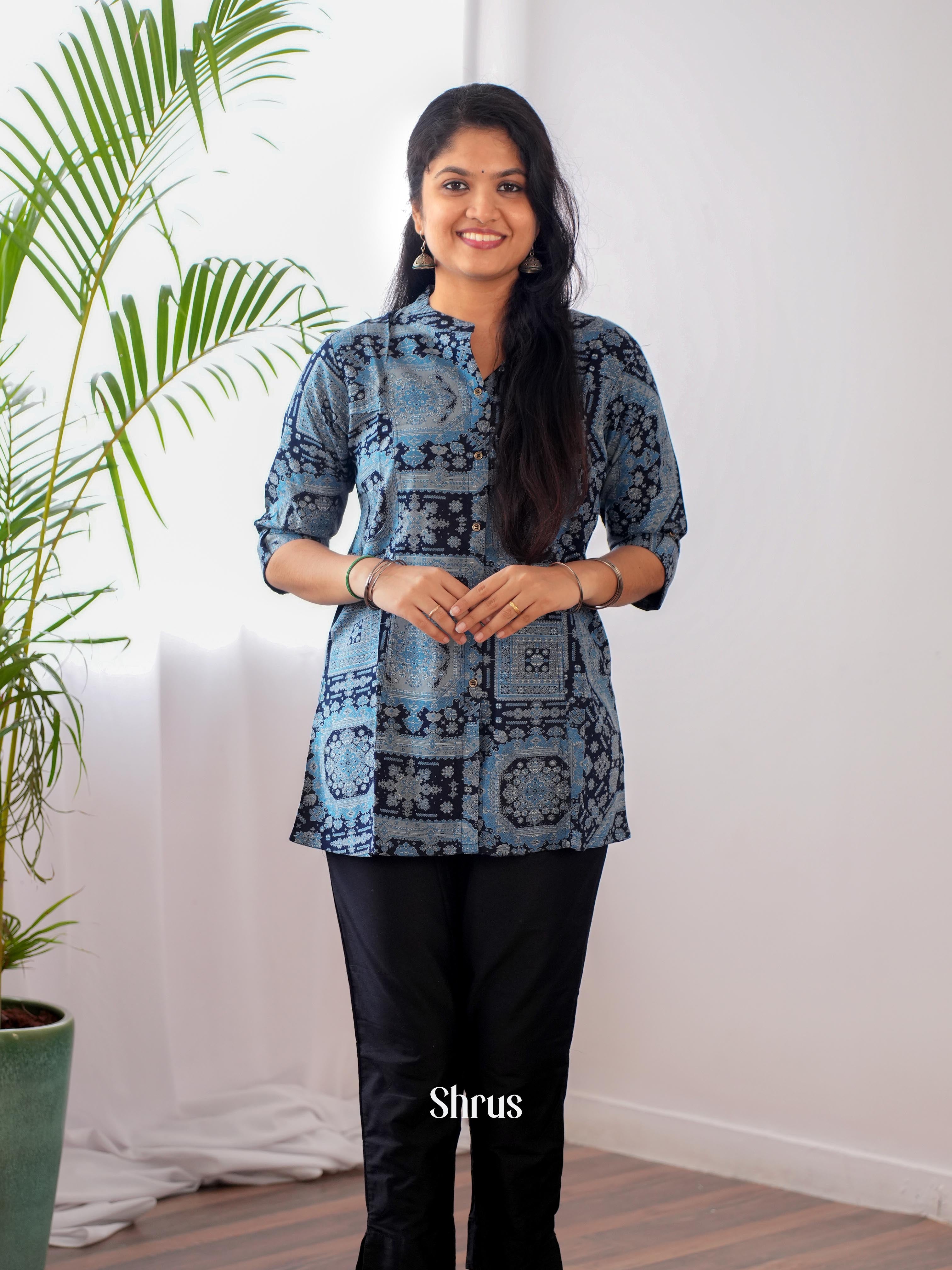 Grey & Black - Readymade Short Kurti - Shop on ShrusEternity.com