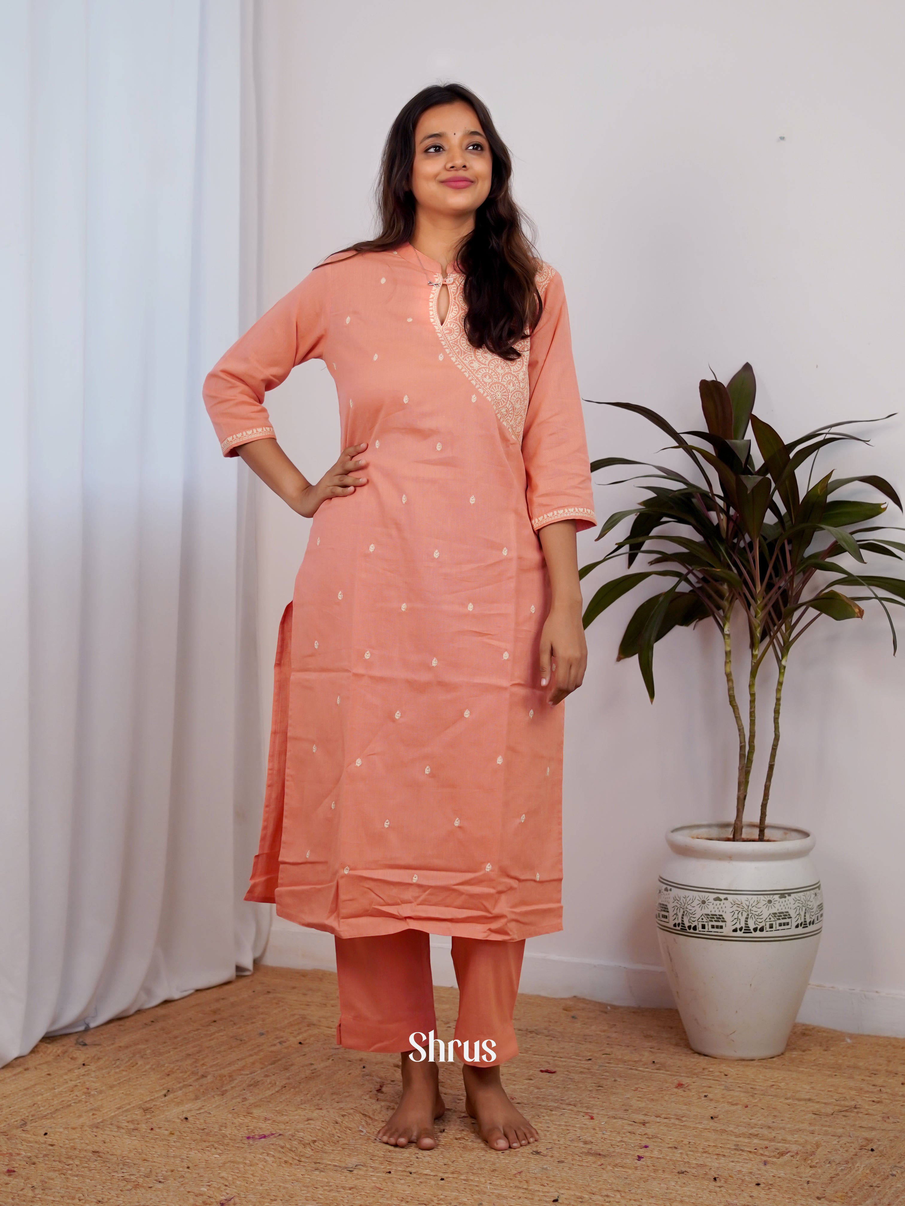 Peach -2pc embroidery Readymade Suits - Shop on ShrusEternity.com
