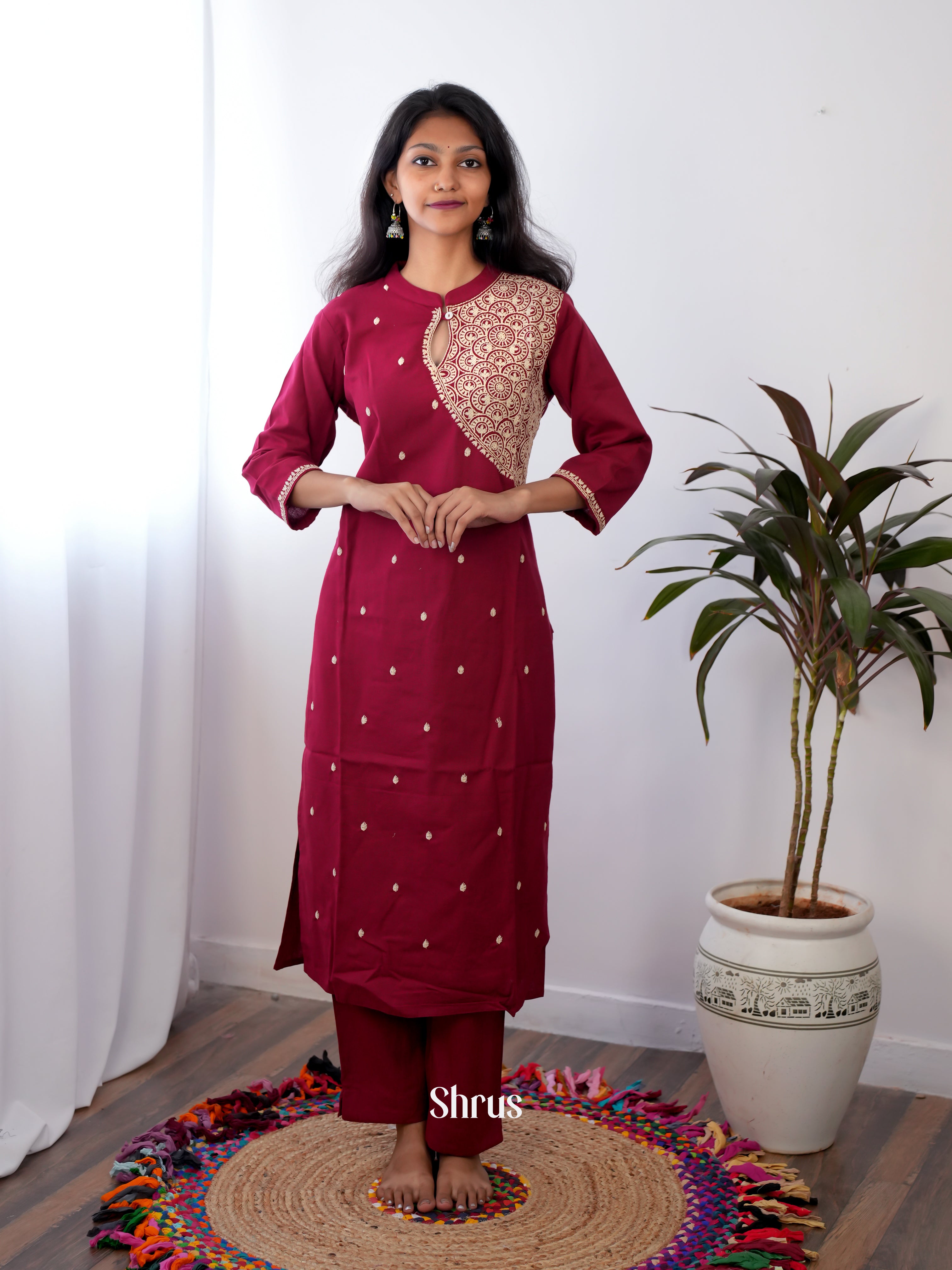 Maroon -2pc embroidery Readymade Suits - Shop on ShrusEternity.com
