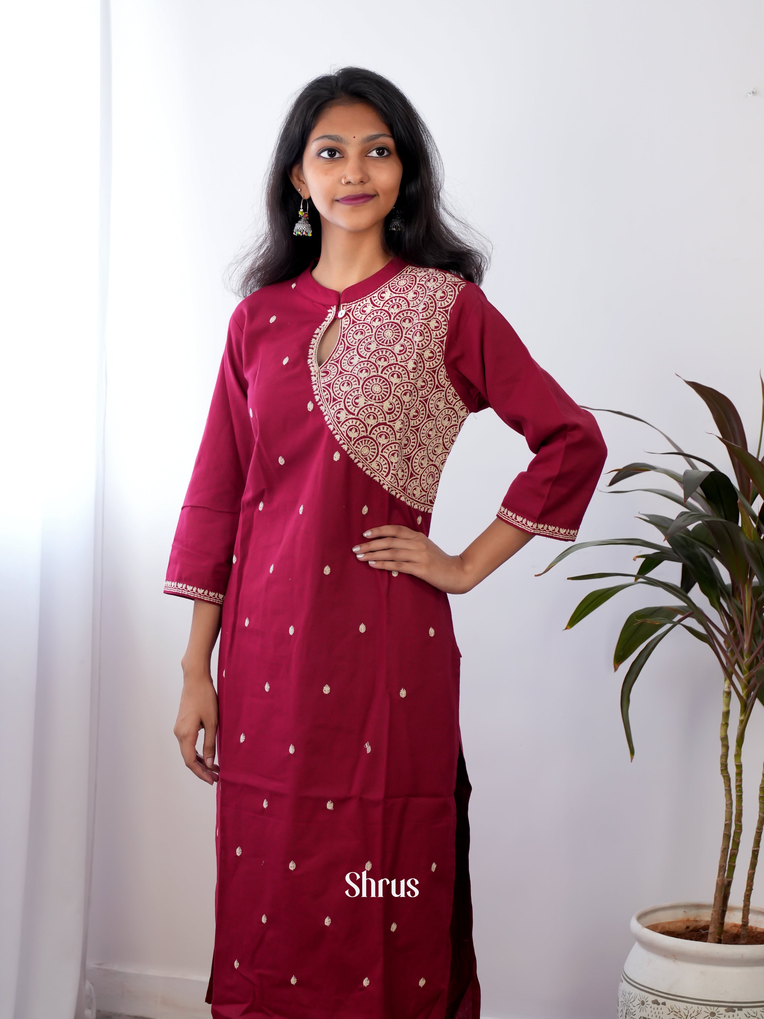 Maroon -2pc embroidery Readymade Suits - Shop on ShrusEternity.com