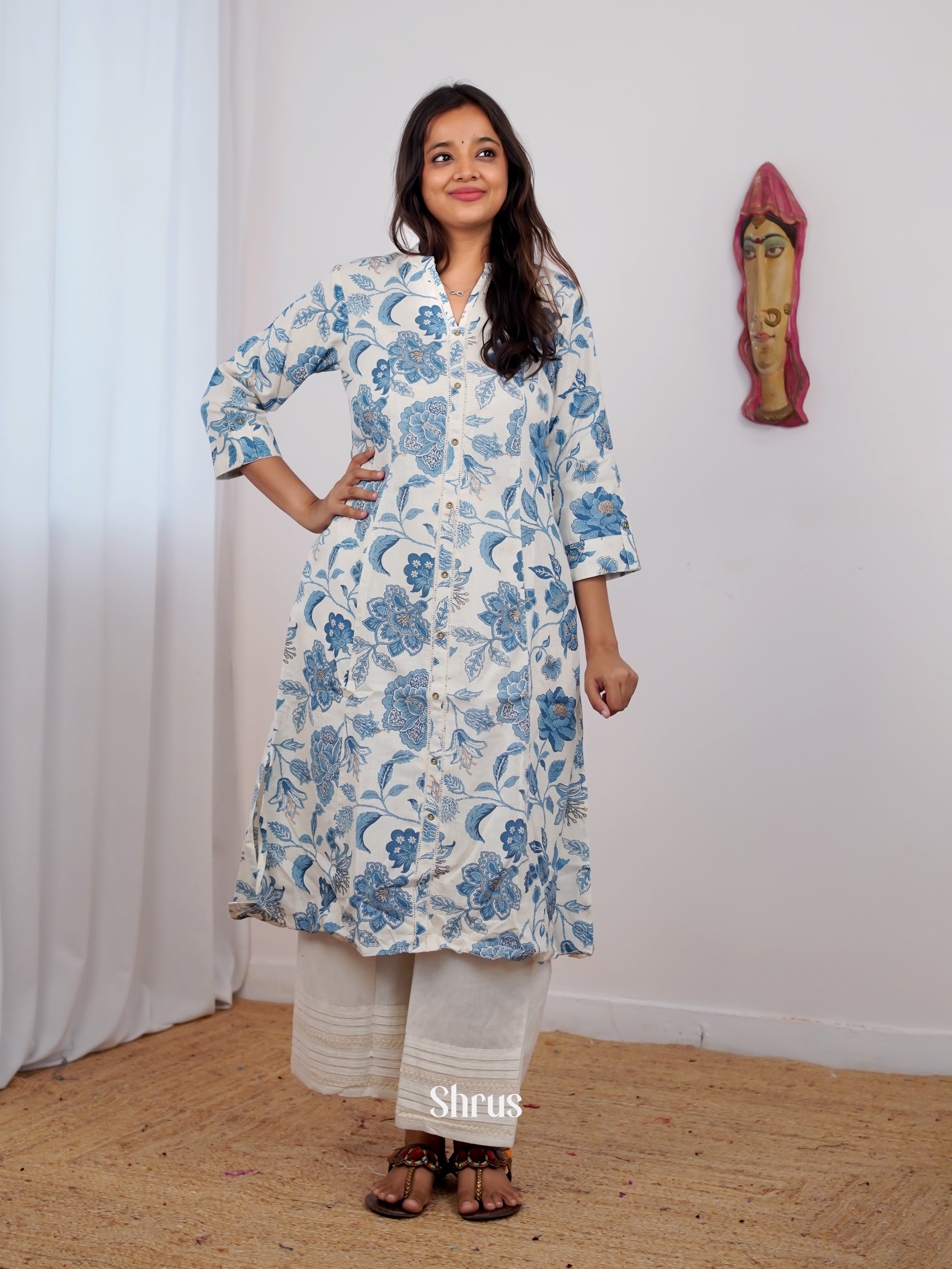 Cream & Blue - 2 pc Casual Readymade Suits - Shop on ShrusEternity.com
