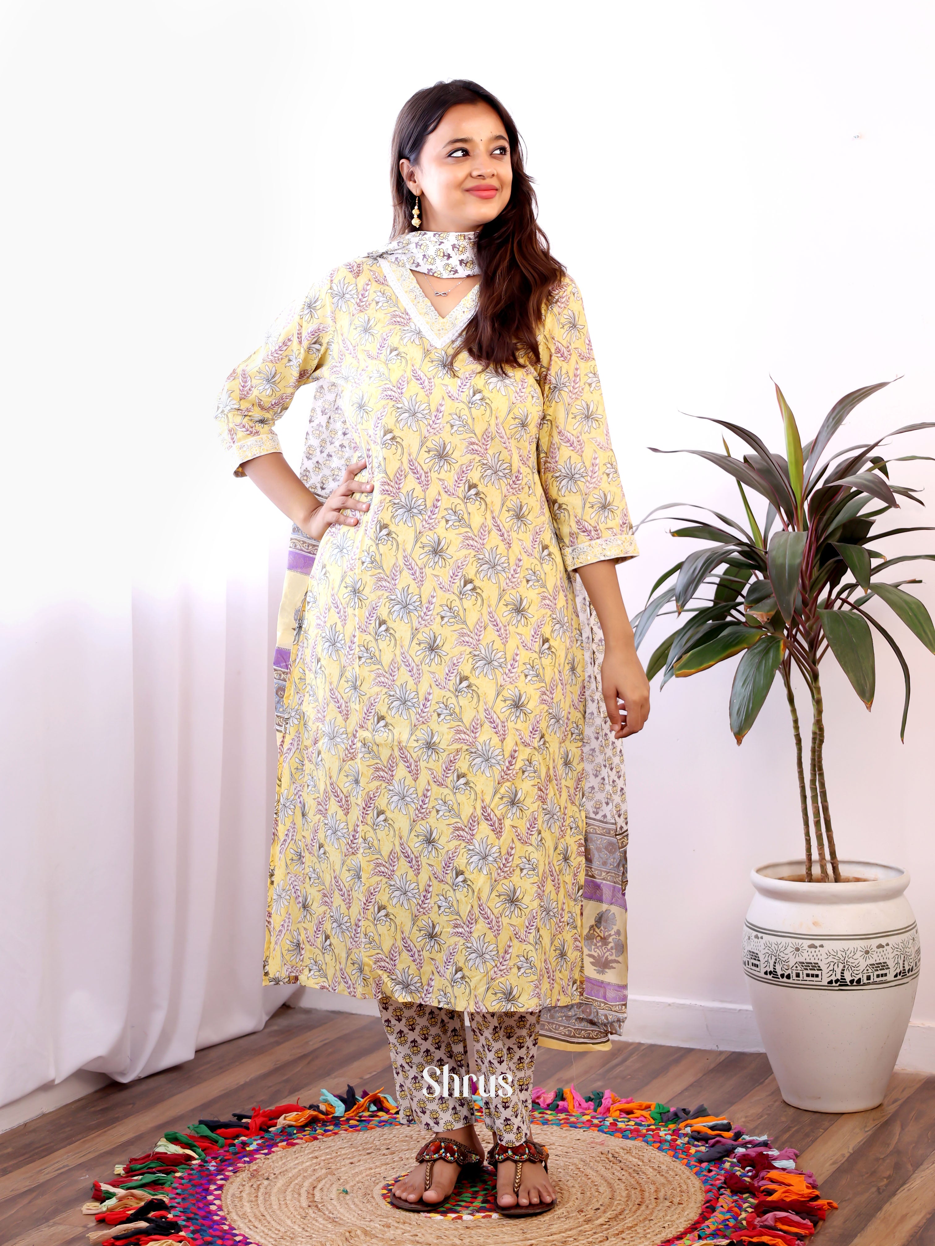 Yellow & Purple- 3pc Readymade Suits - Shop on ShrusEternity.com