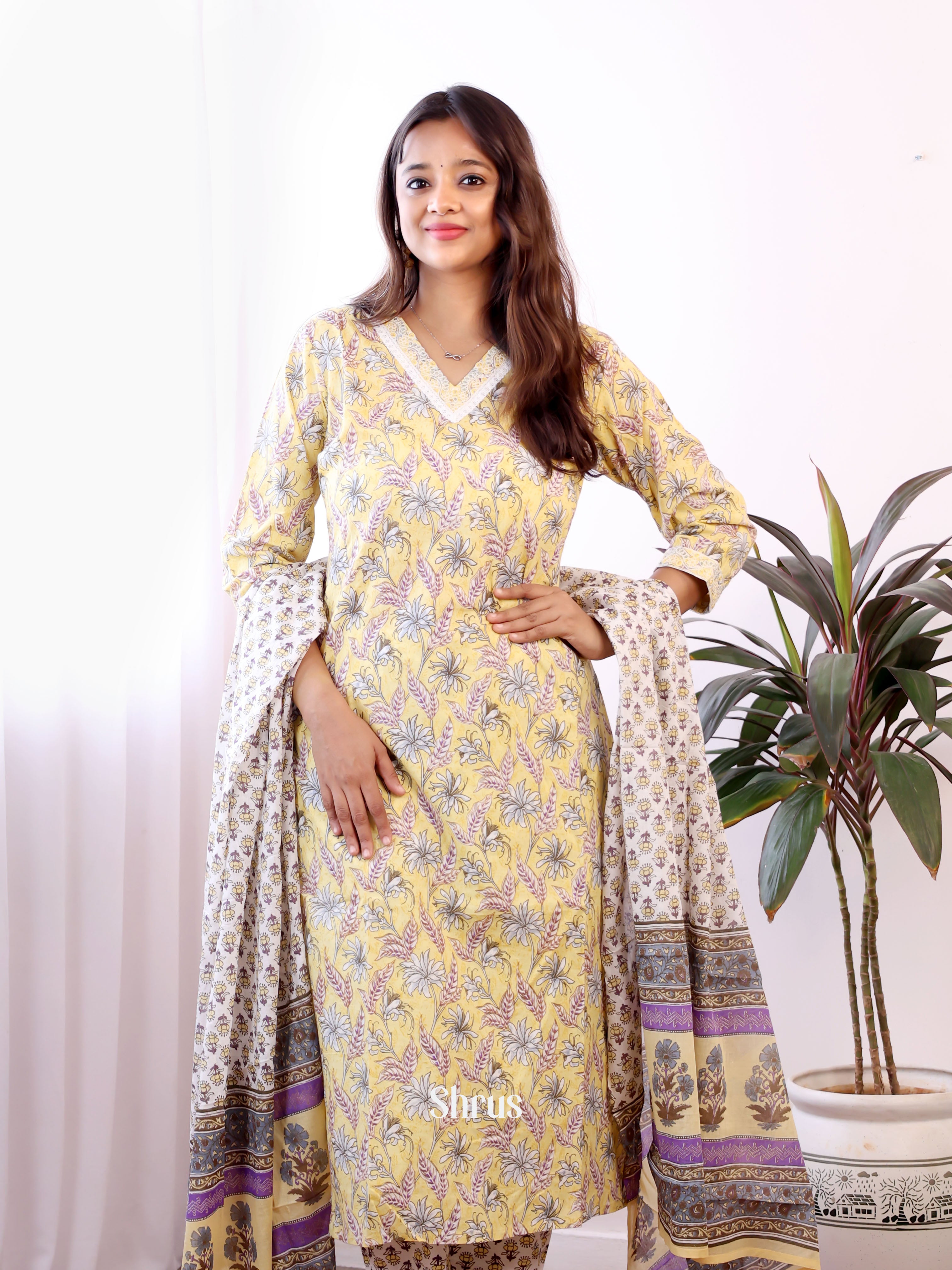 Yellow & Purple- 3pc Readymade Suits - Shop on ShrusEternity.com