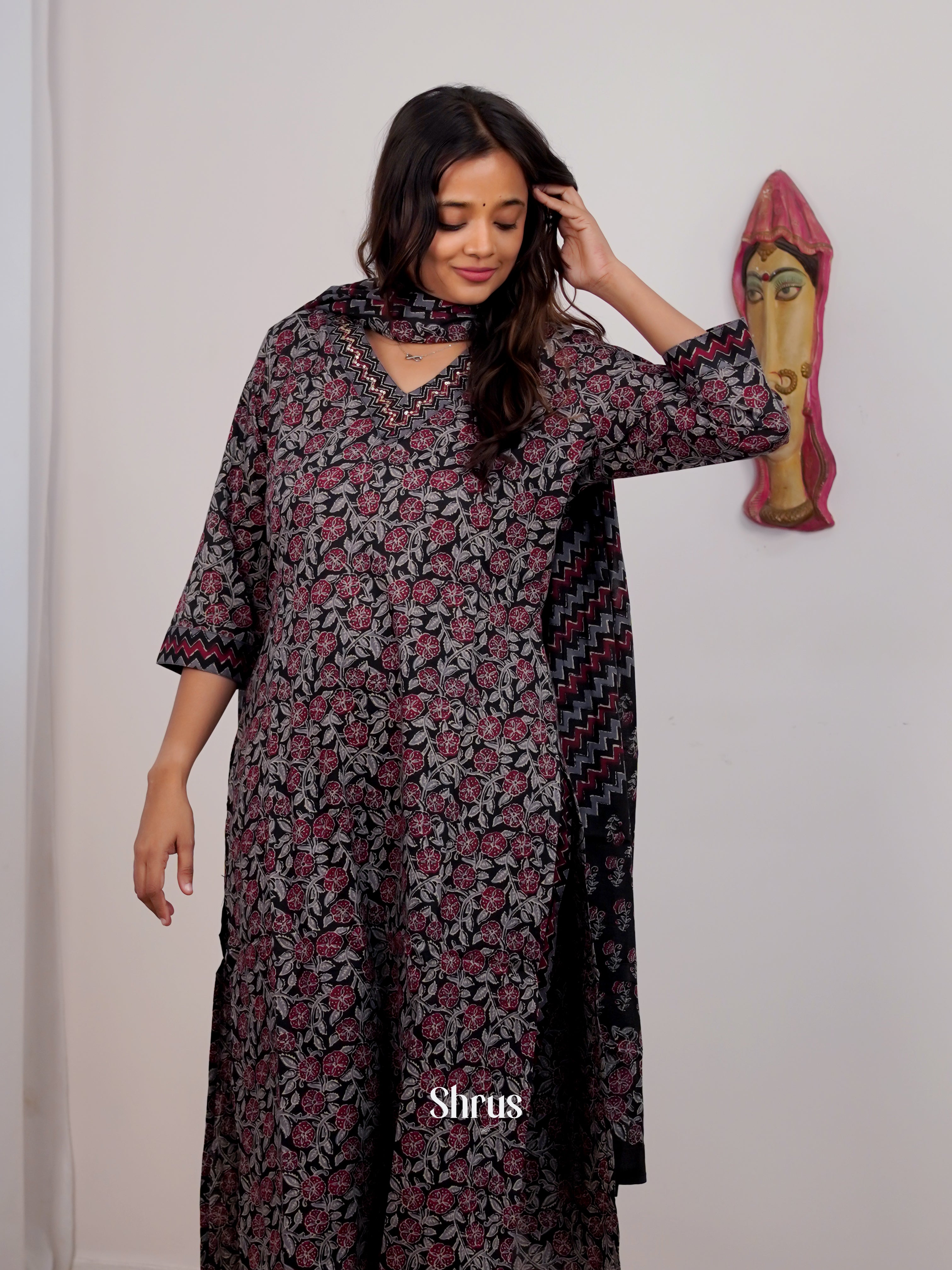 Black & Grey- 3pc Printed Readymade Suits - Shop on ShrusEternity.com