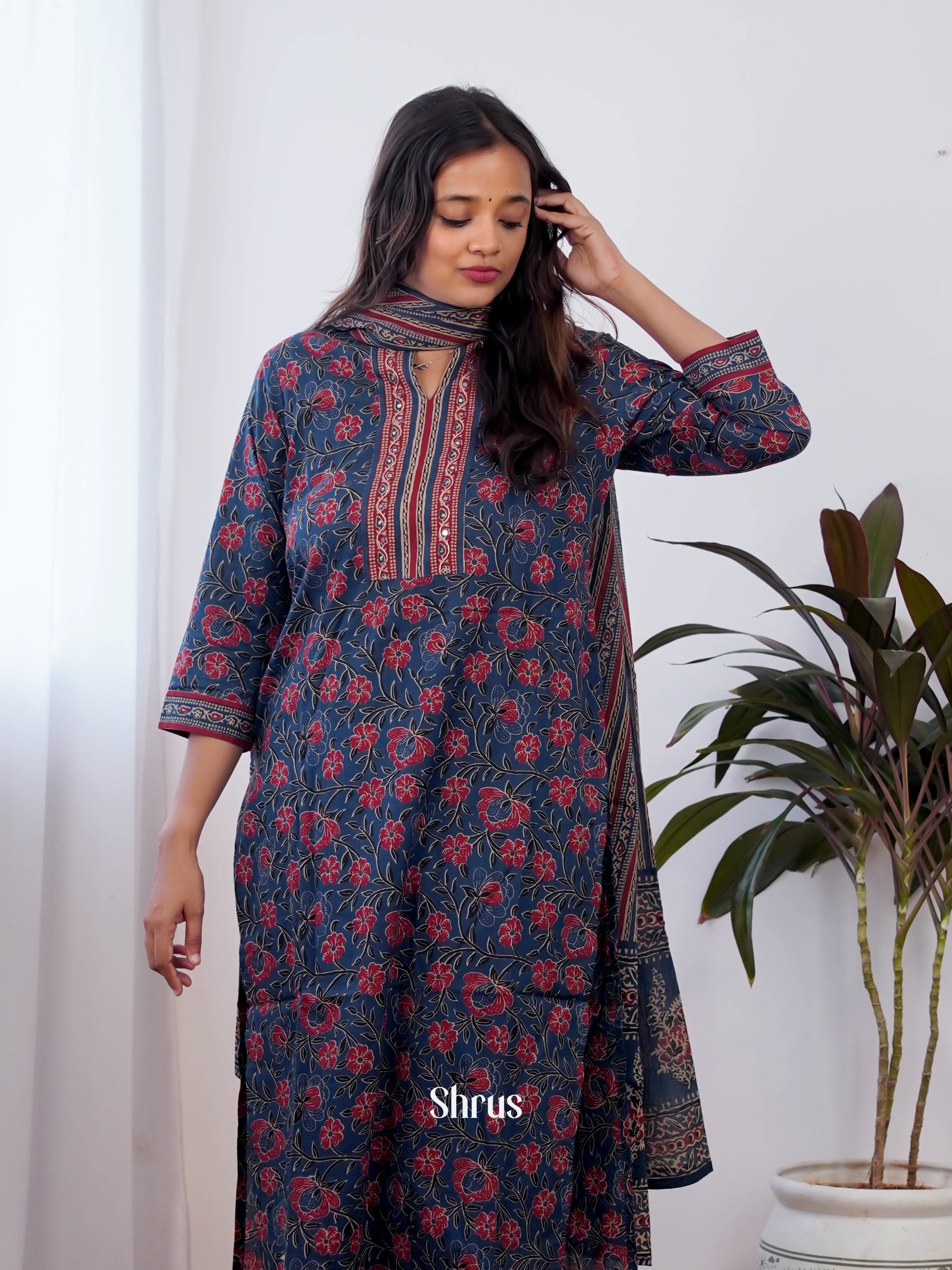 Blue - 3pc floral printed Readymade Suits - Shop on ShrusEternity.com