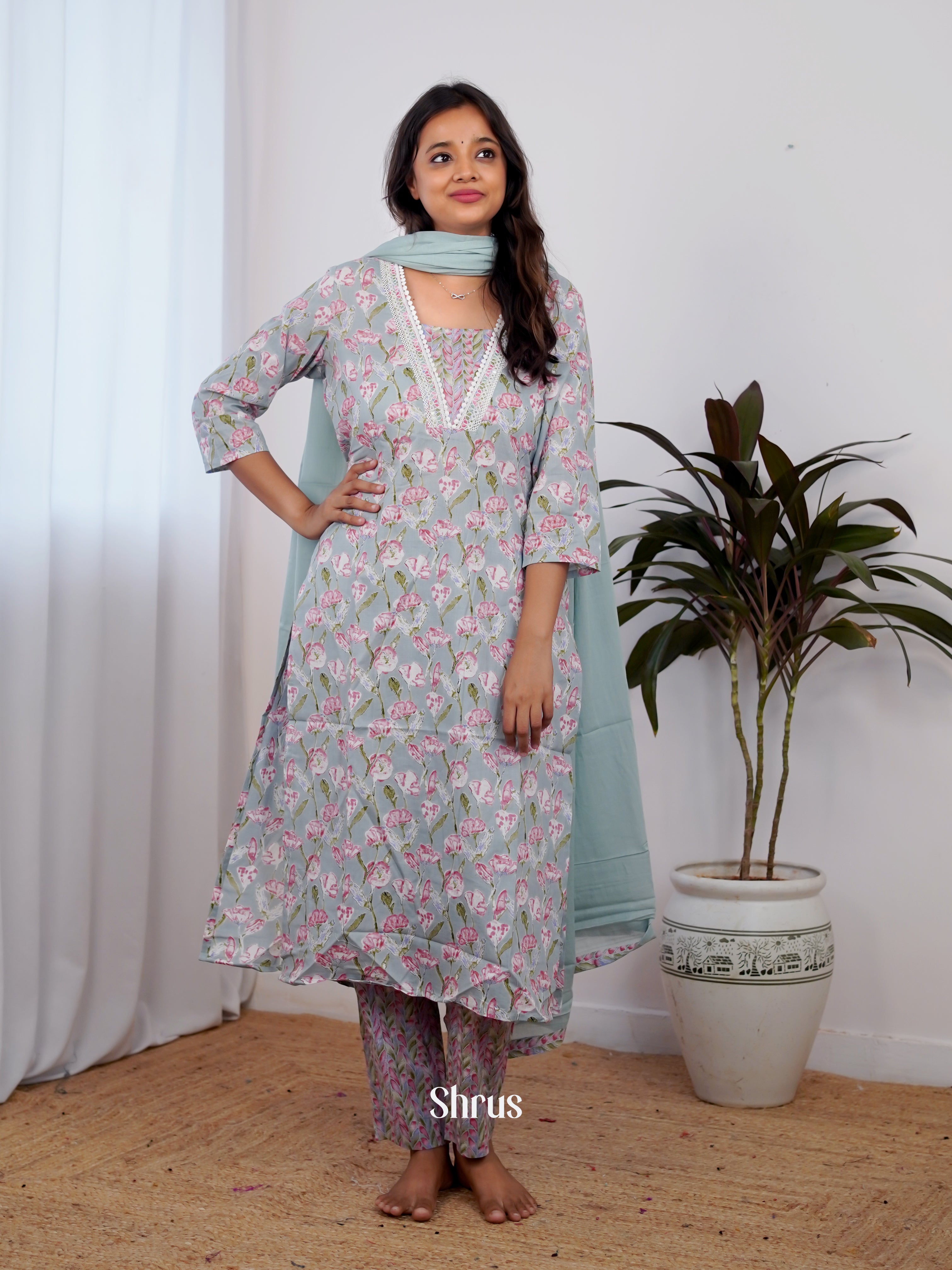 Grey - 3pcPrinted Readymade Suits - Shop on ShrusEternity.com