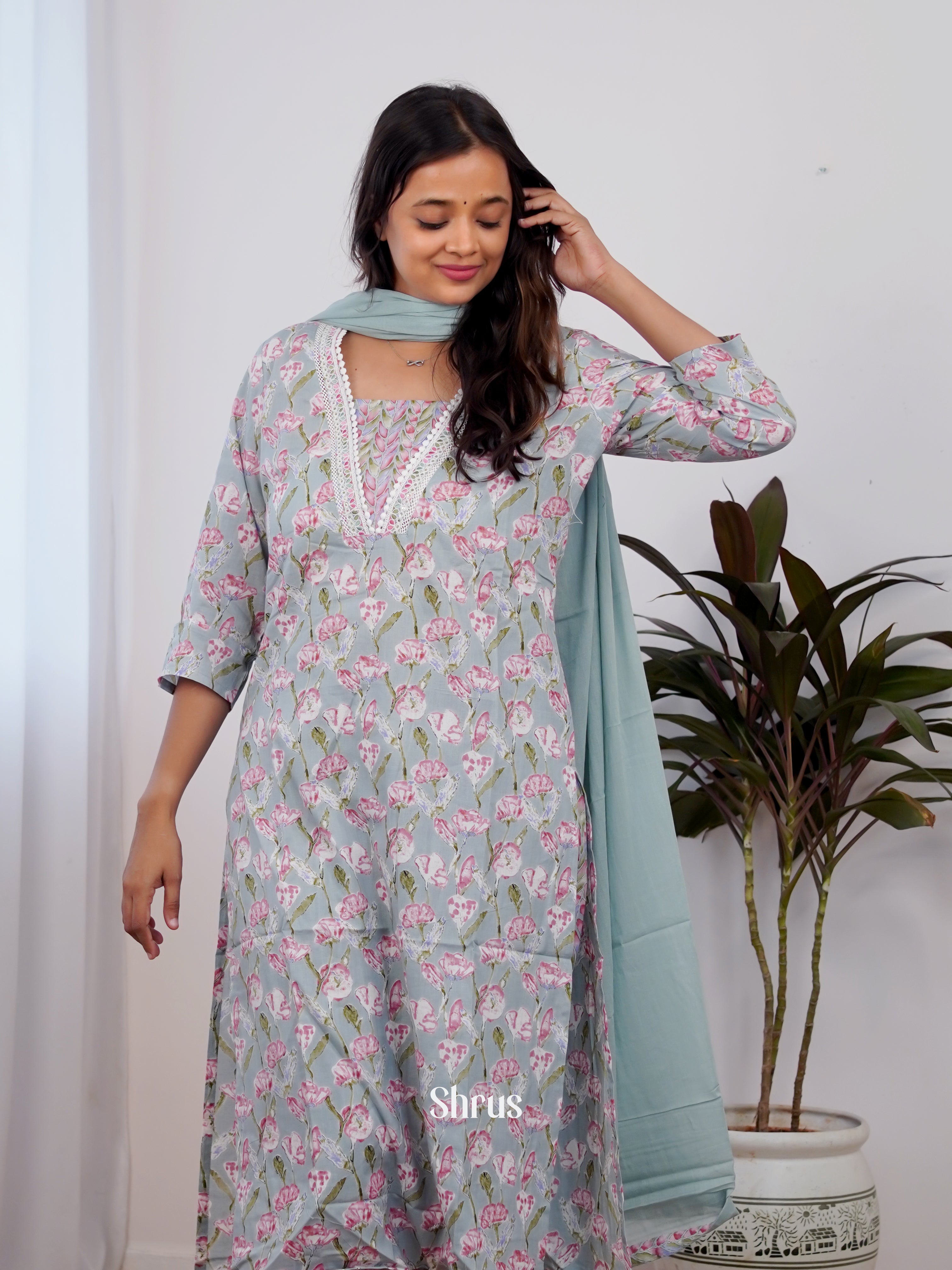 Grey - 3pcPrinted Readymade Suits - Shop on ShrusEternity.com