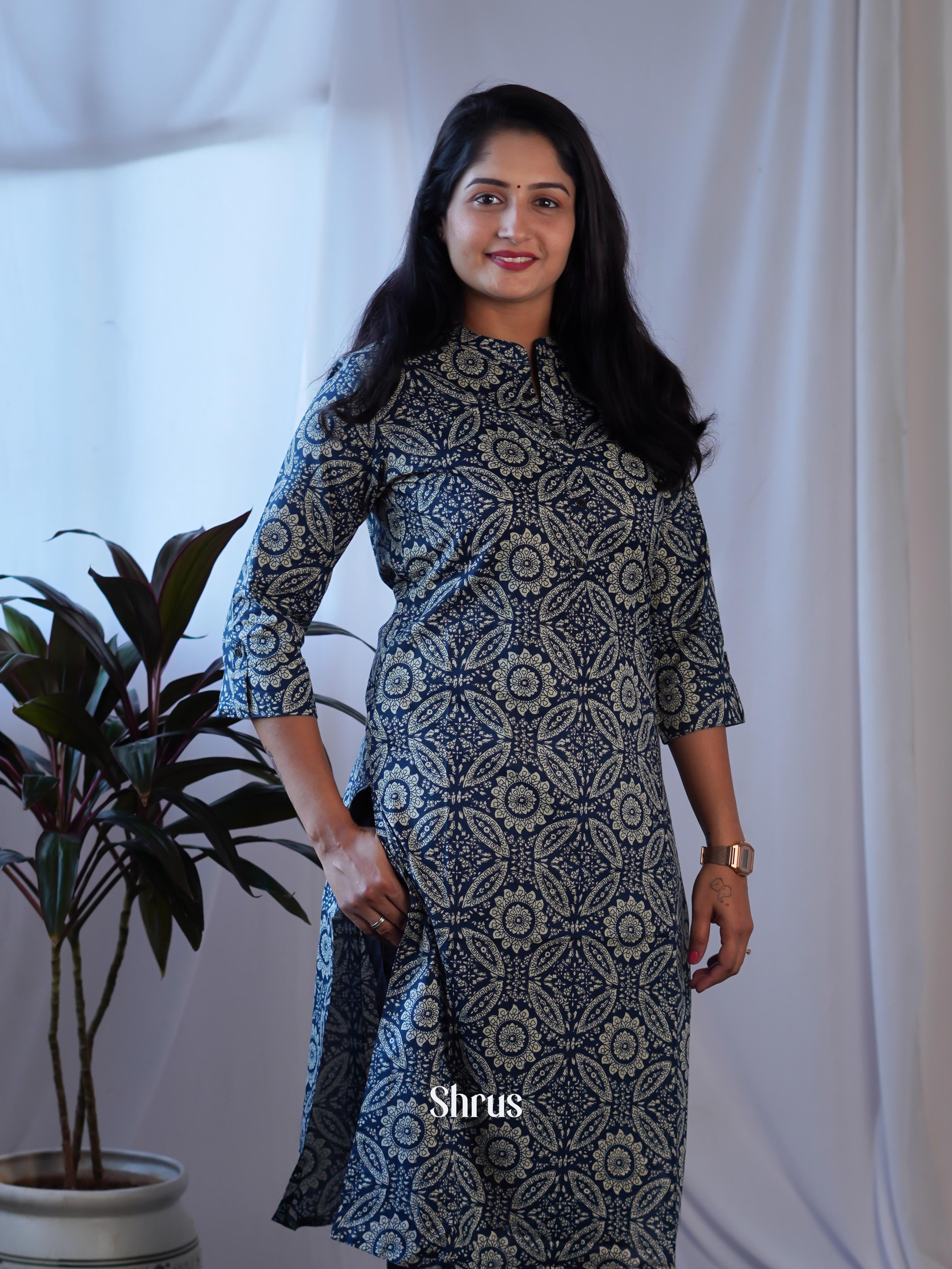 Blue- Readymade kurti - Shop on ShrusEternity.com