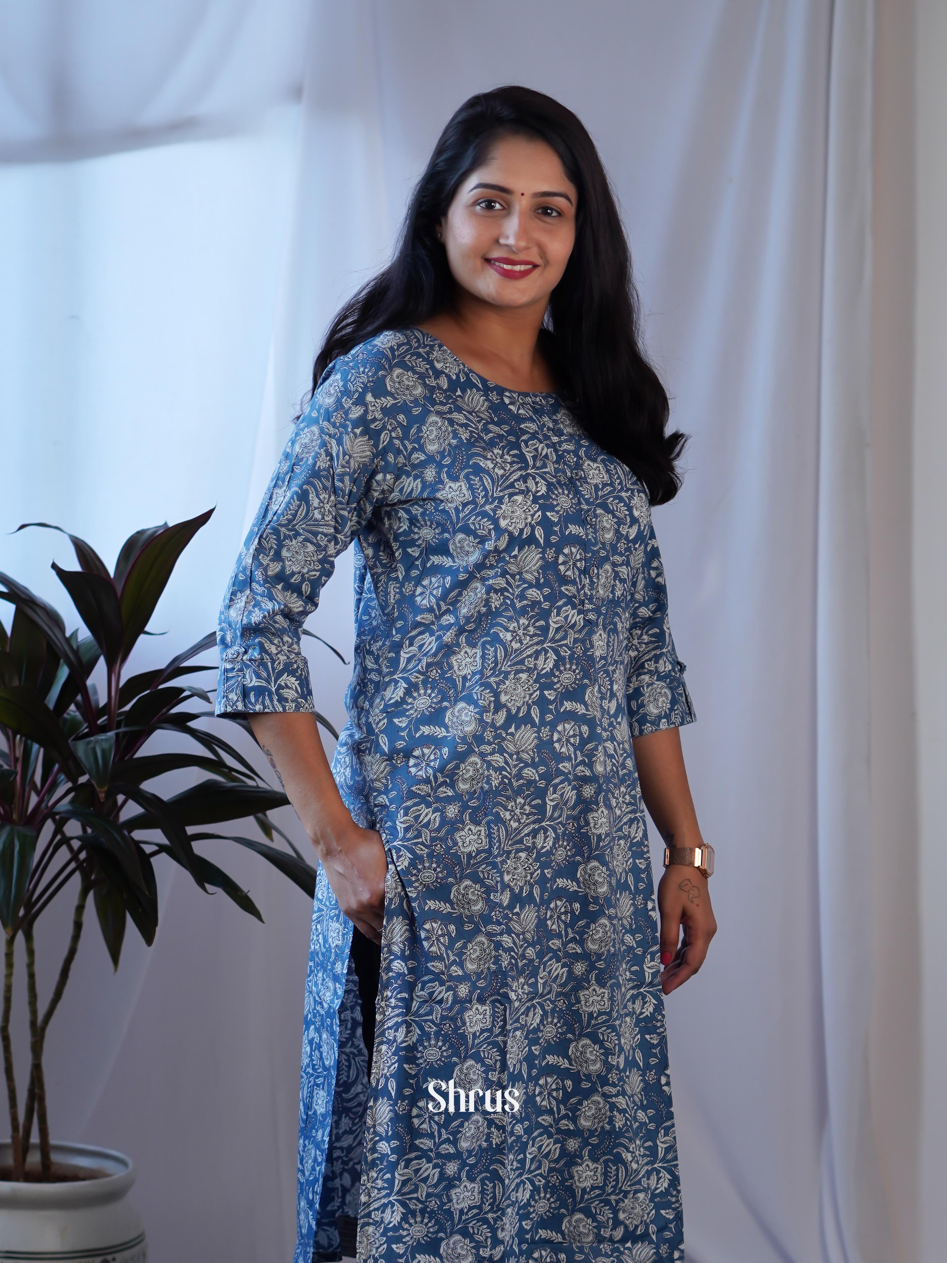 Blue - Readymade Kurti - Shop on ShrusEternity.com