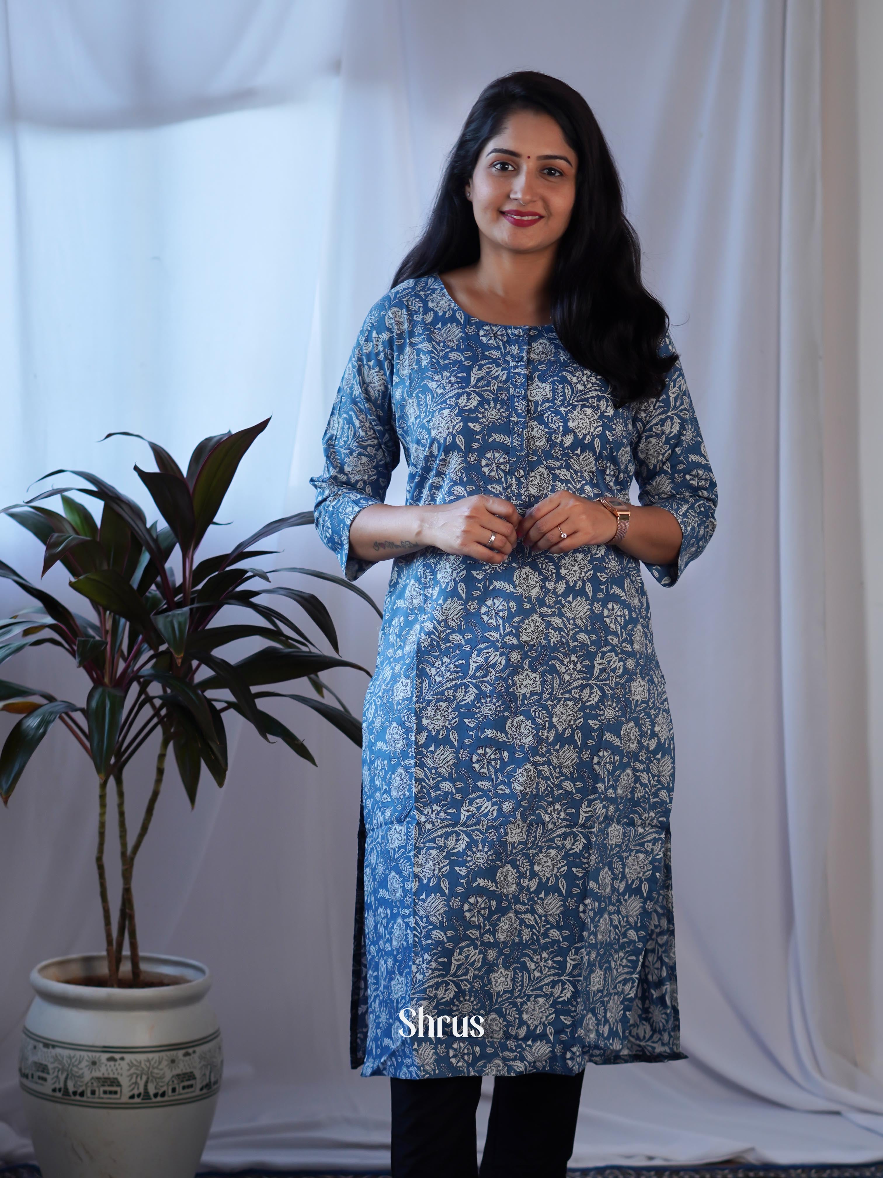 Blue - Readymade Kurti - Shop on ShrusEternity.com