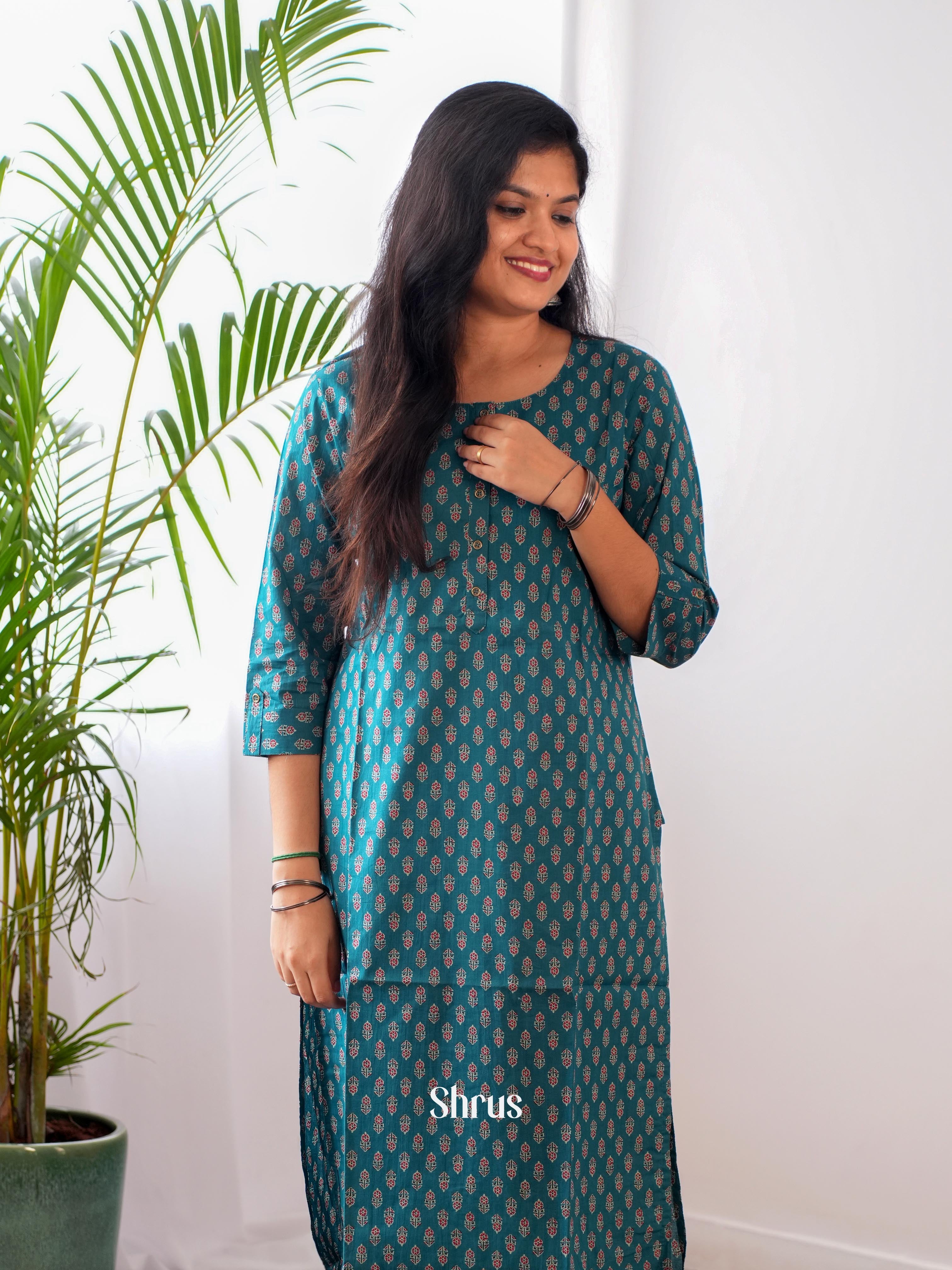 Green - Readymade kurti - Shop on ShrusEternity.com
