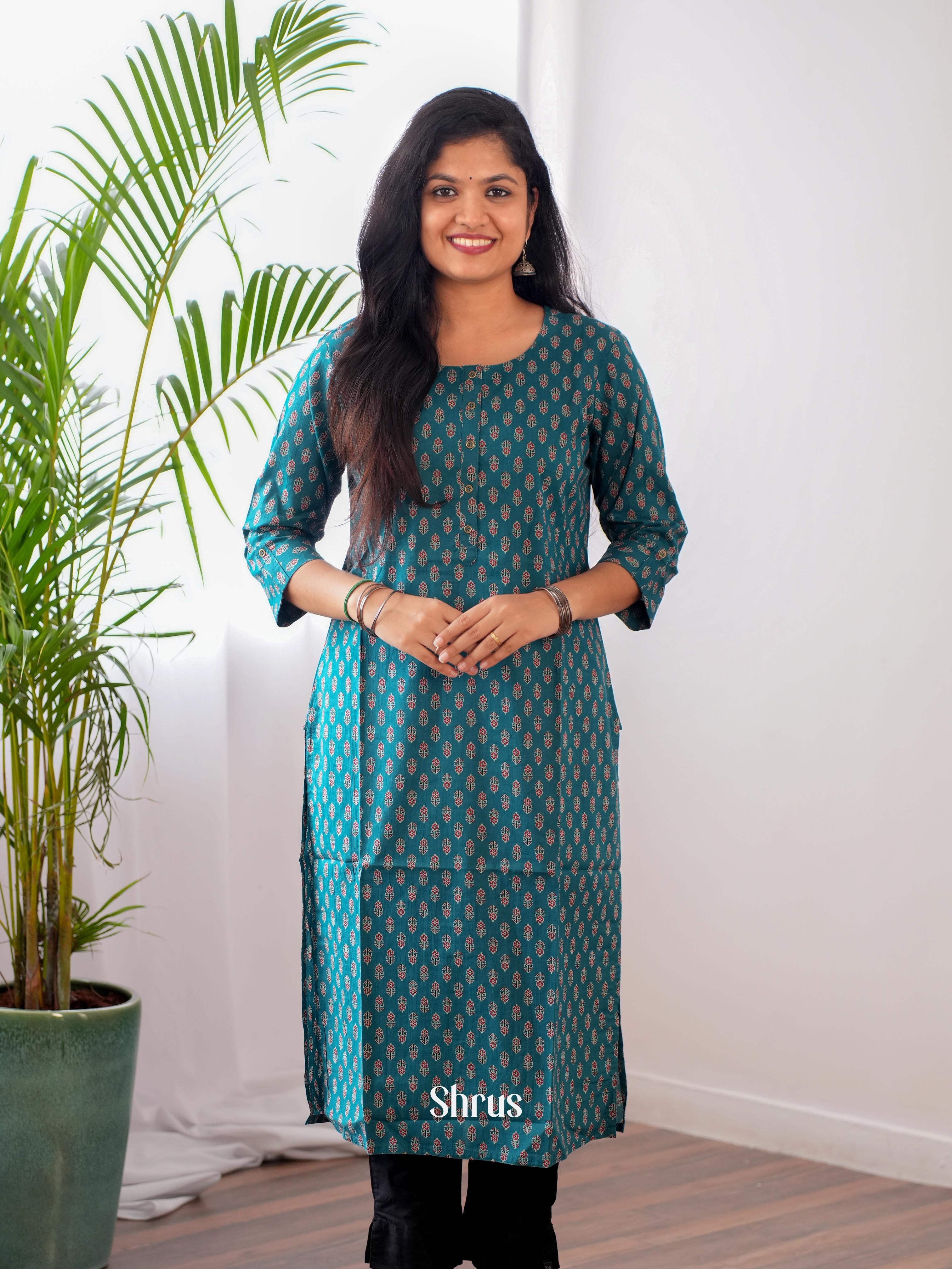 Green - Readymade kurti - Shop on ShrusEternity.com