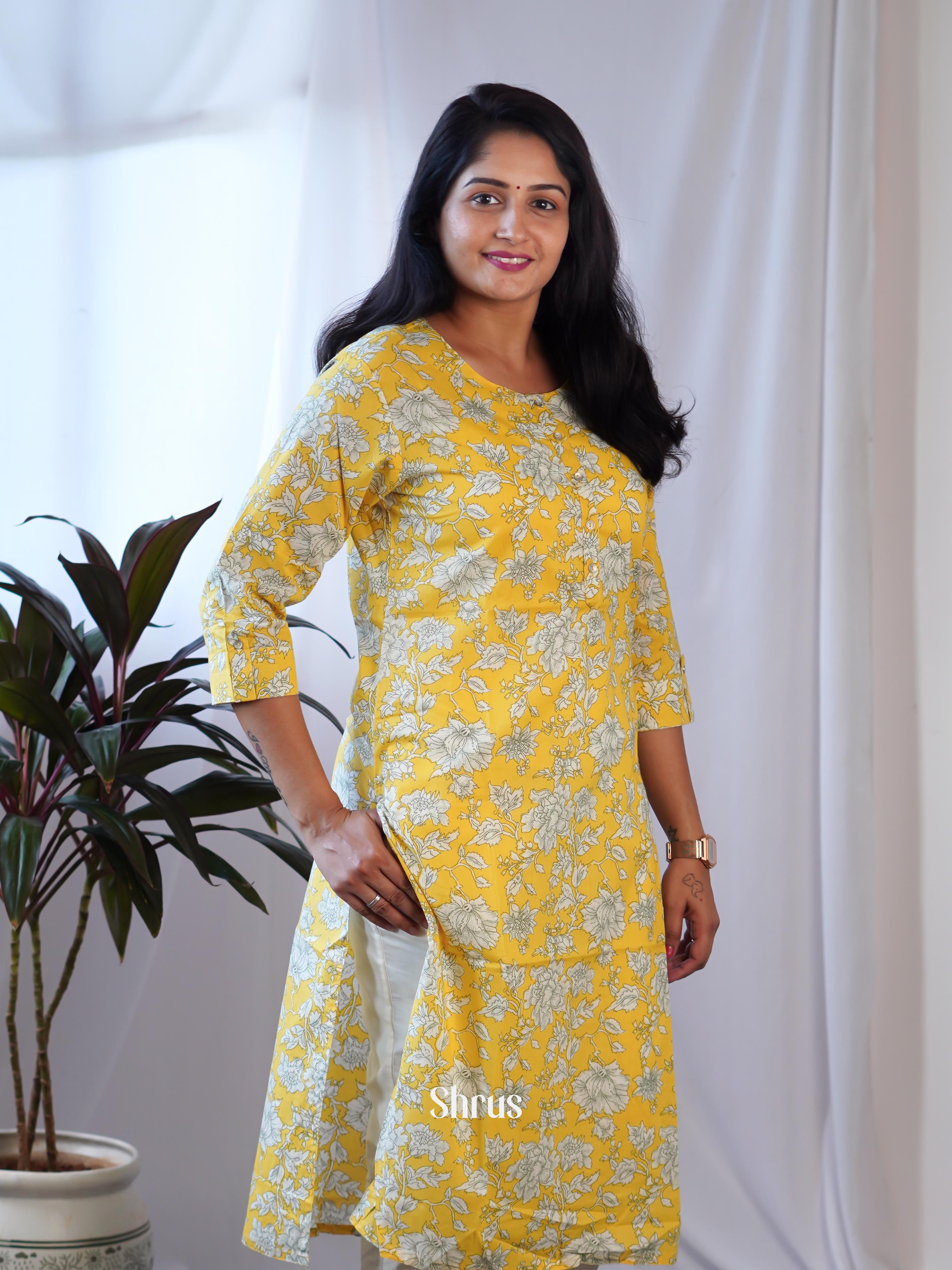 Yellow - Readymade kurti - Shop on ShrusEternity.com