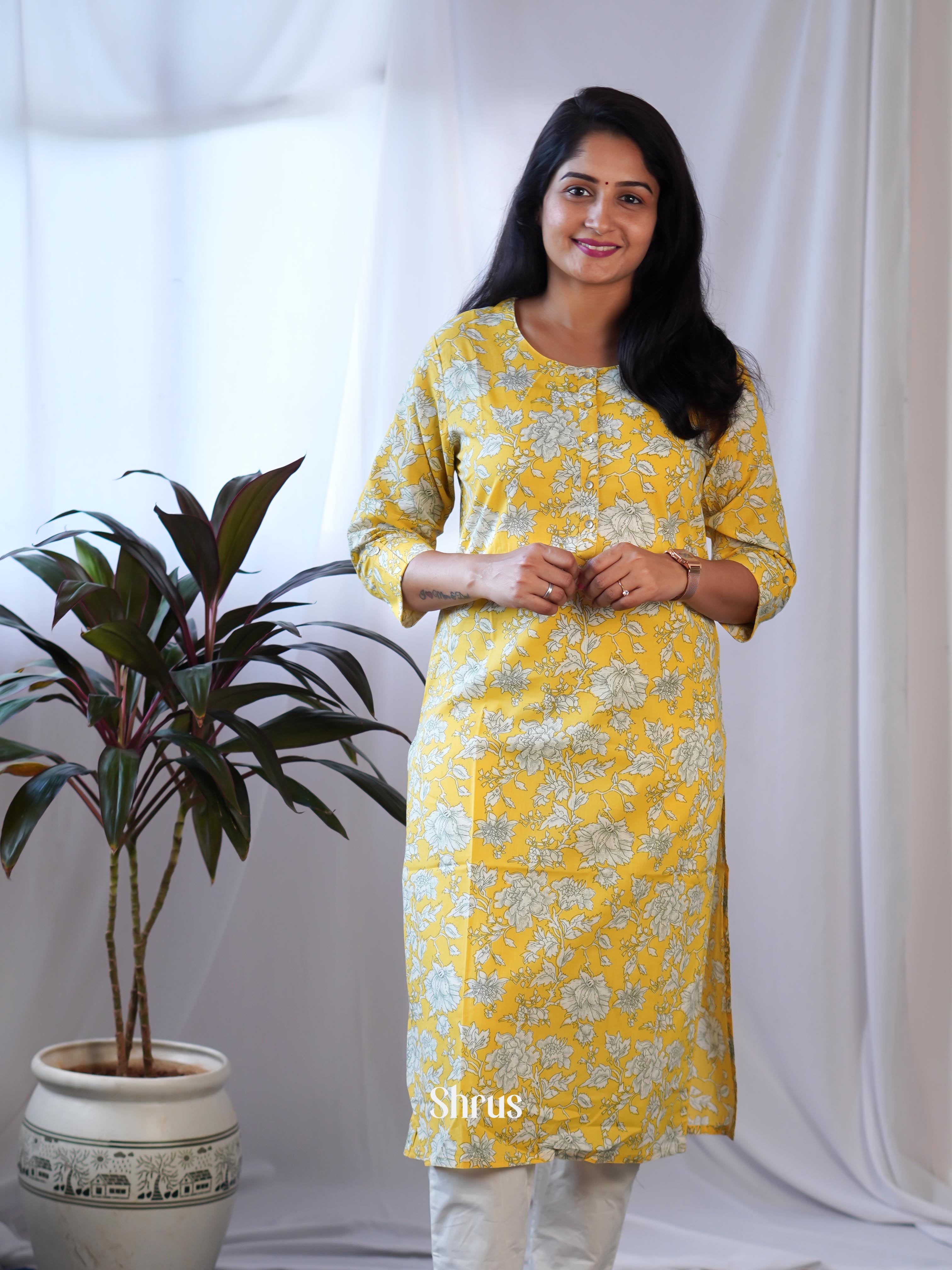 Yellow - Readymade kurti - Shop on ShrusEternity.com