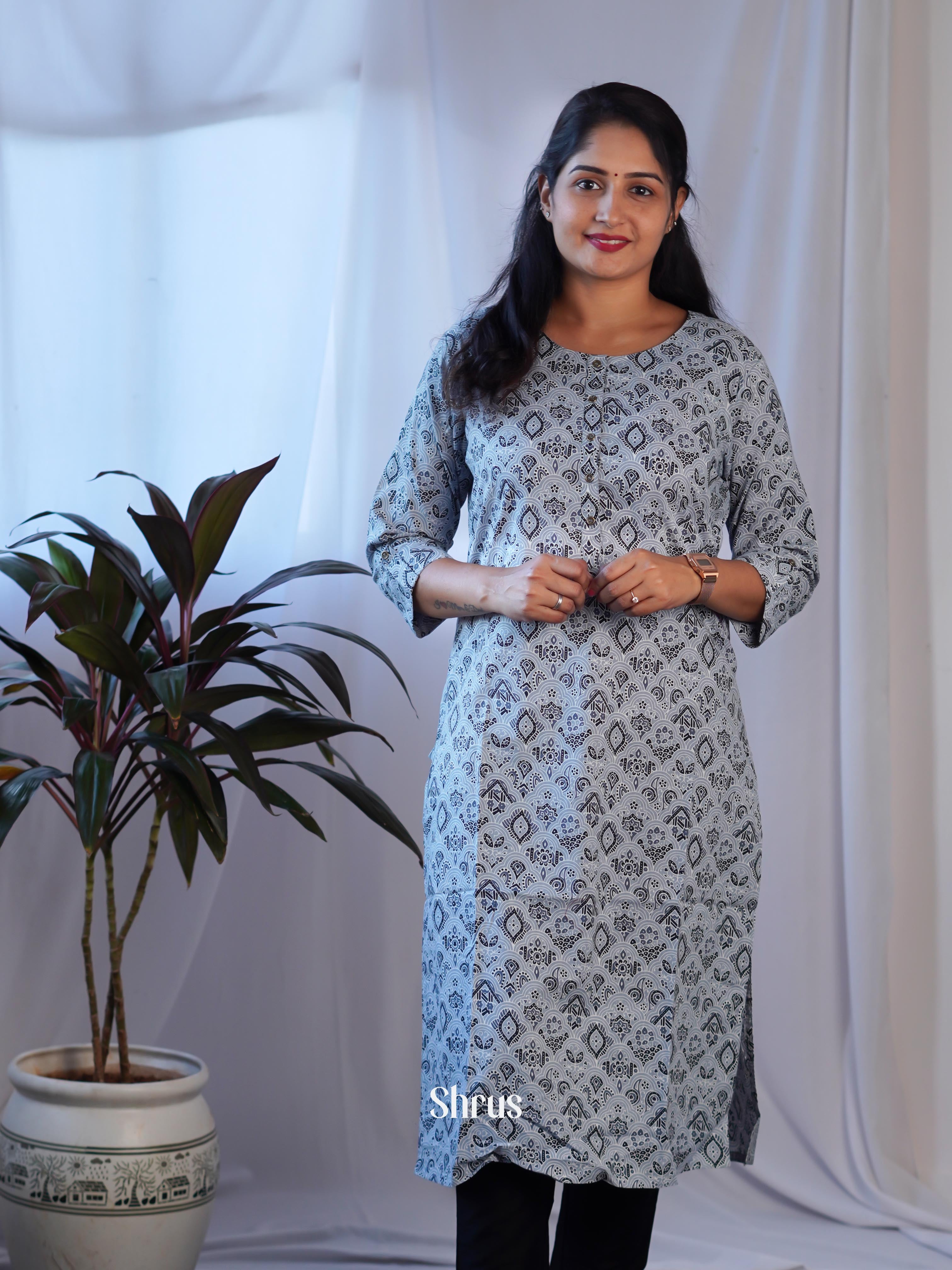 Grey - Readymade kurti - Shop on ShrusEternity.com