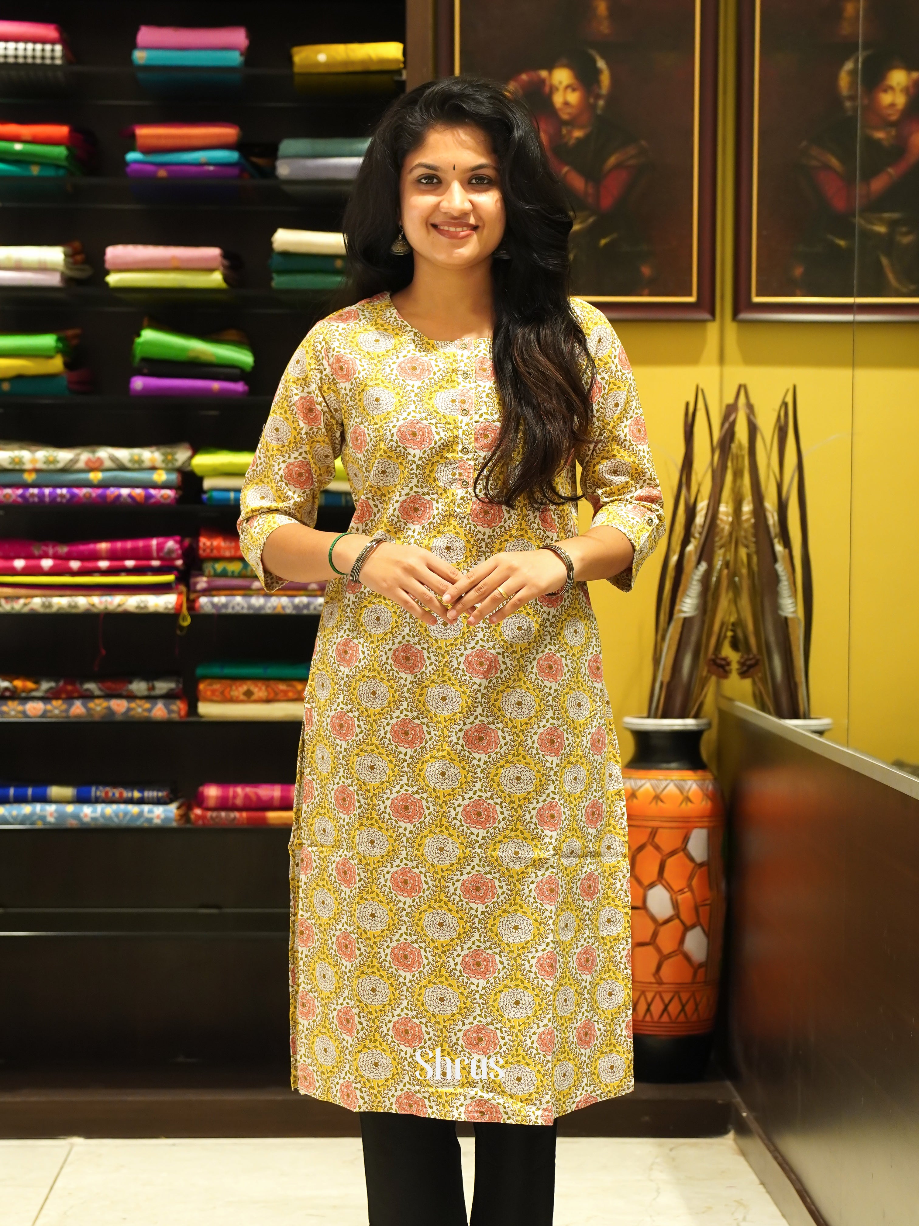 Yellow & Pink - Readymade Kurti - Shop on ShrusEternity.com