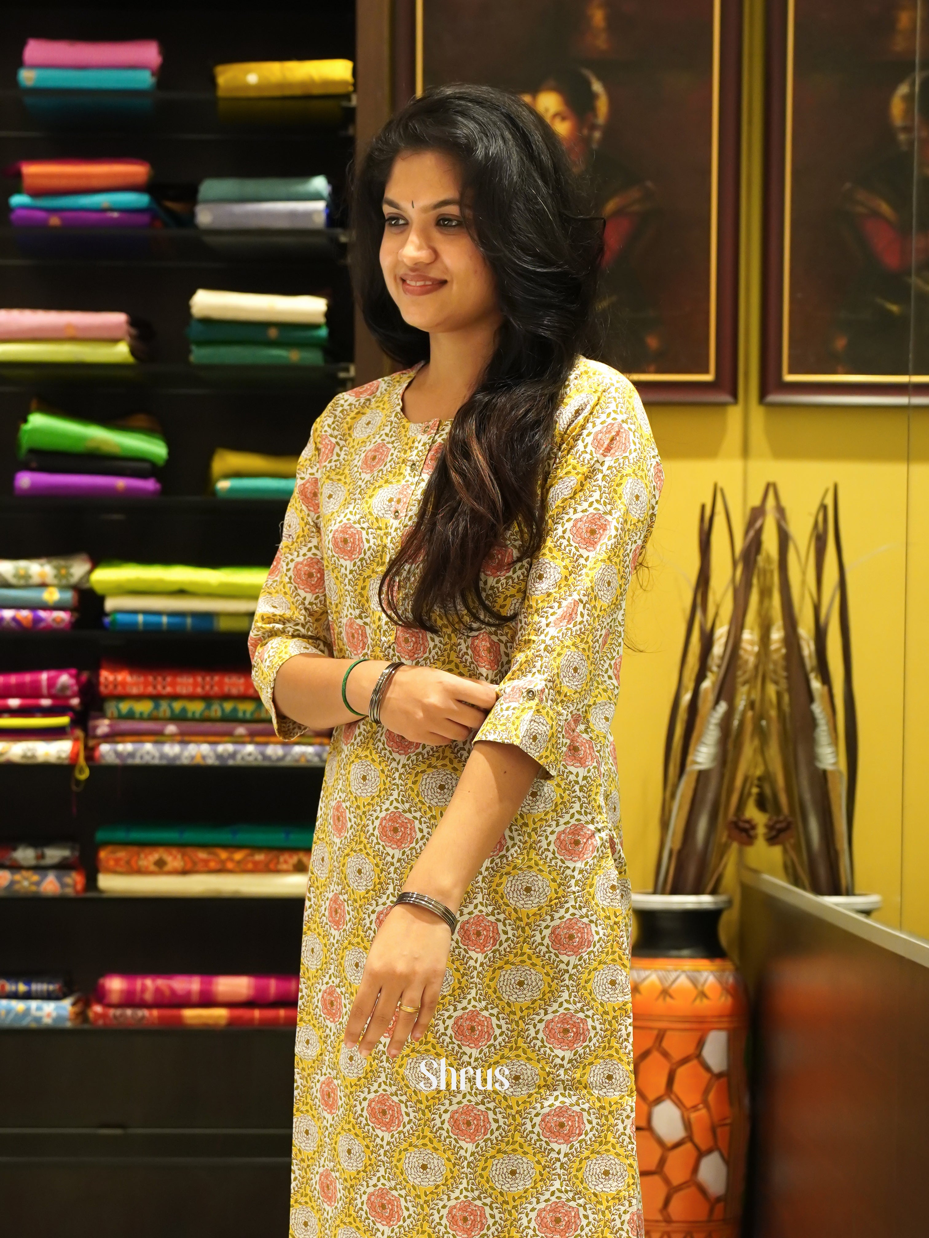 Yellow & Pink - Readymade Kurti - Shop on ShrusEternity.com