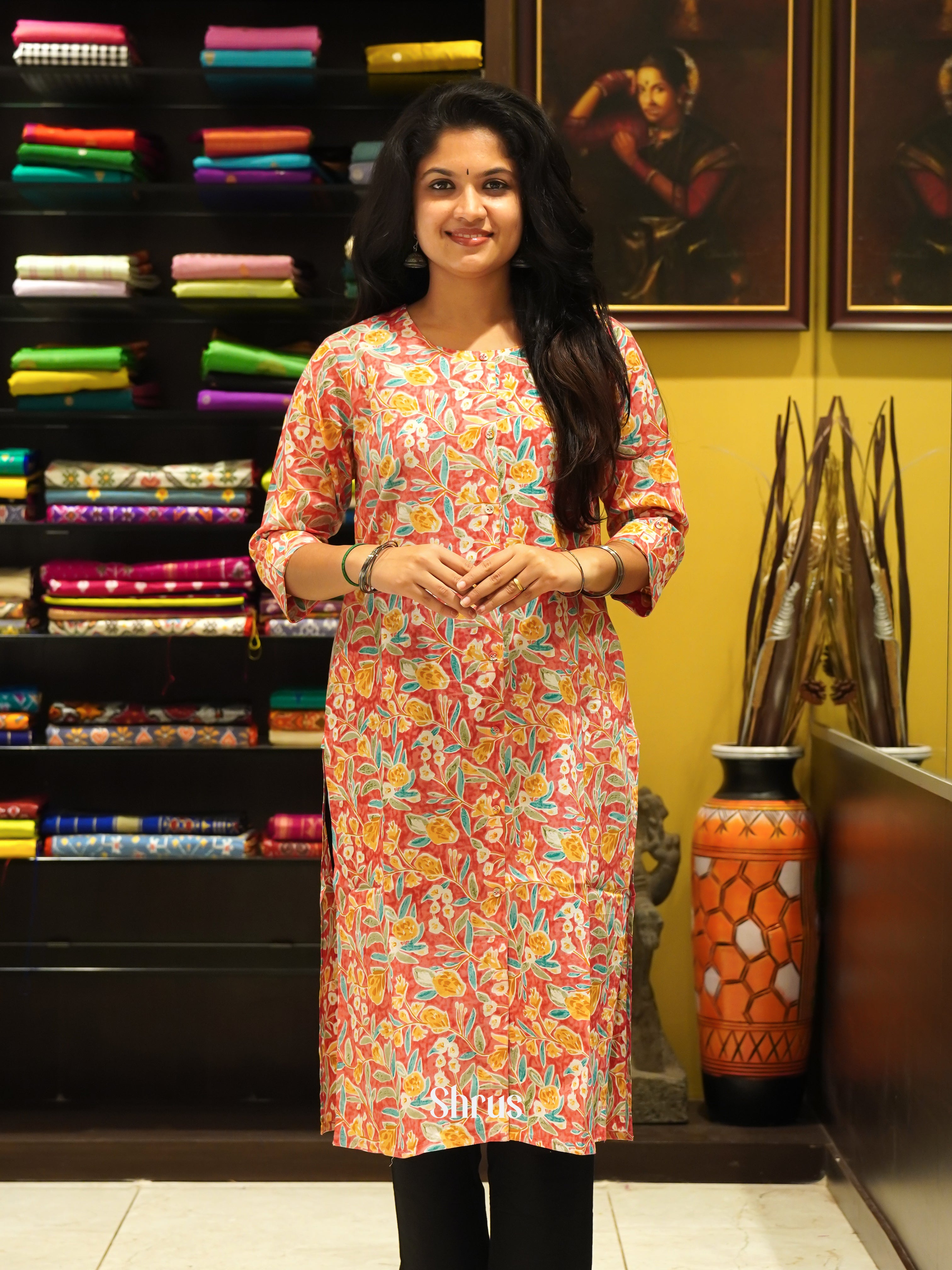 Red & Yellow - Readymade Kurti - Shop on ShrusEternity.com
